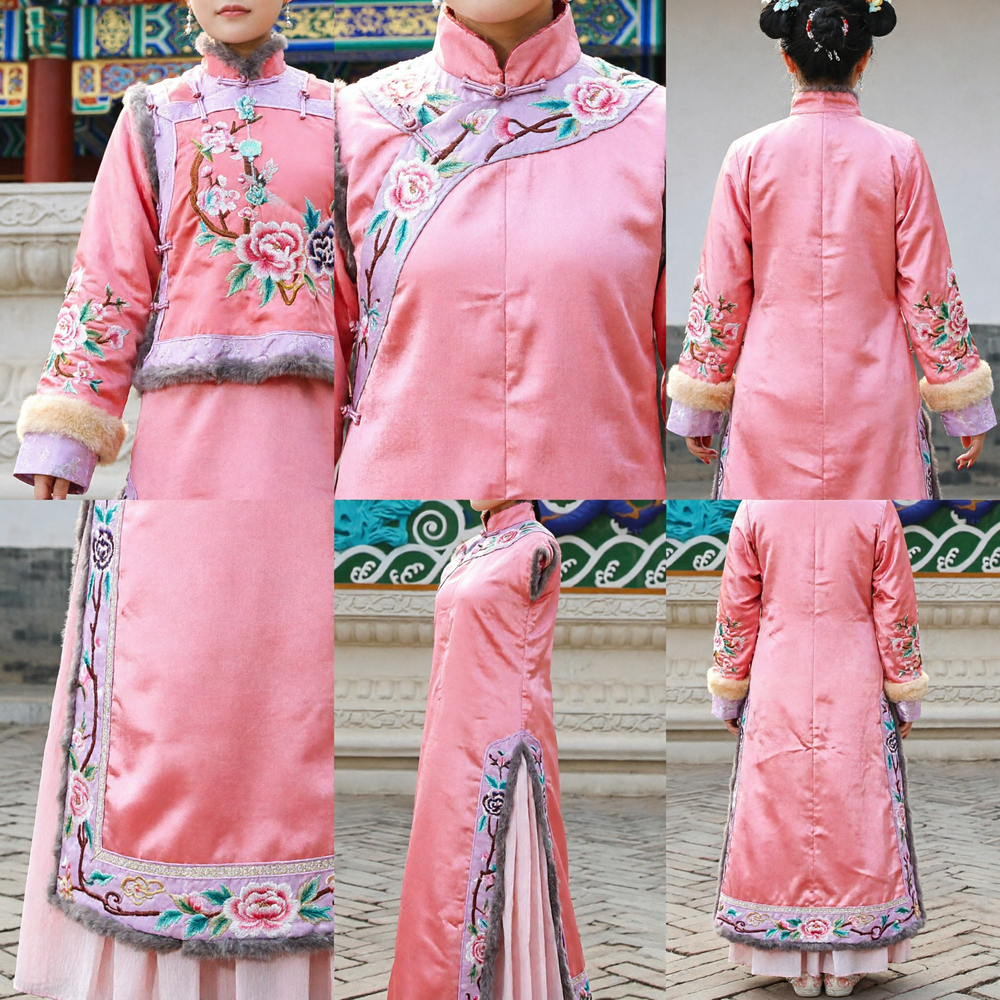 Tradycyjny chiński strój z dynastii Qing, różowy strój pałacowy z haftem, mandżurski cheongsam dla kobiet, do cosplayu z dramatów historycznych - Asian Costume