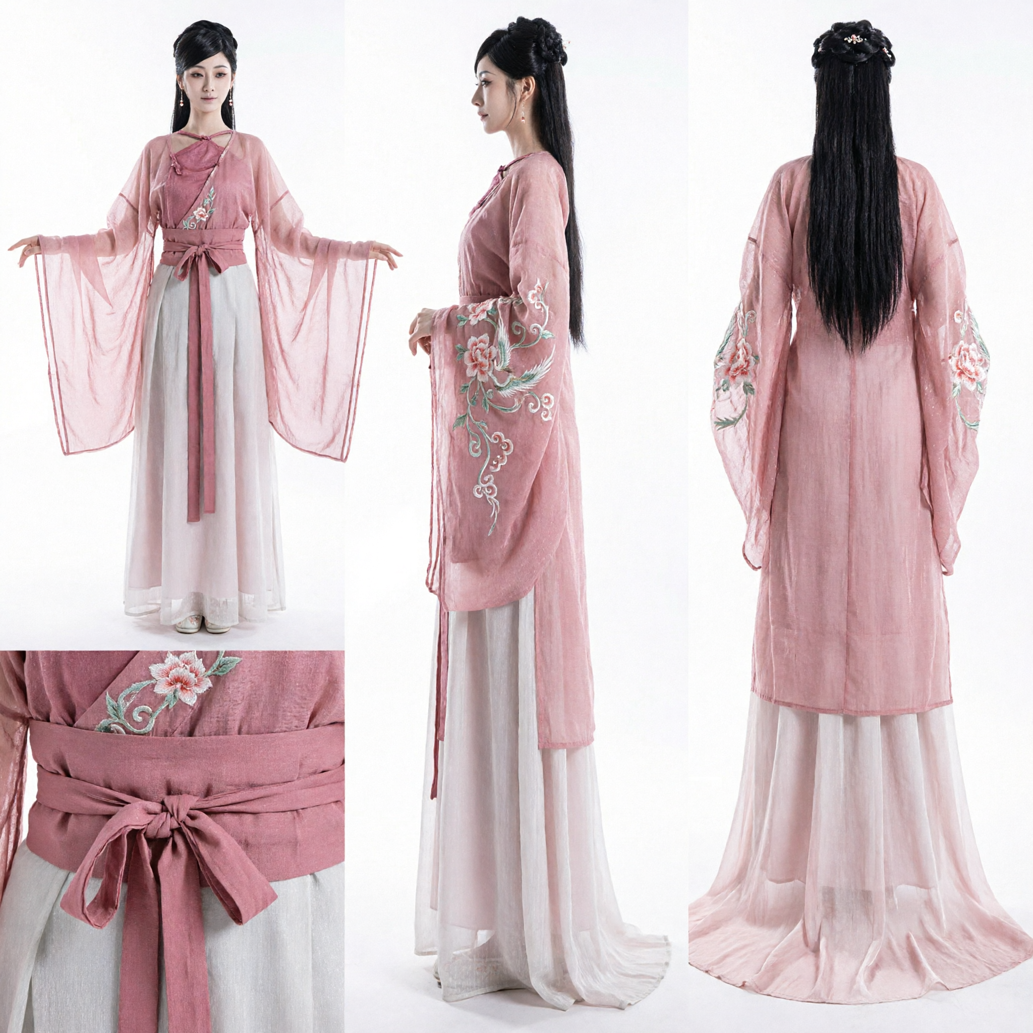 Hanfu traditionnel chinois élégant à dégradé rose, costume ancien pour femme pour photographie et spectacle scénique - Asian Costume