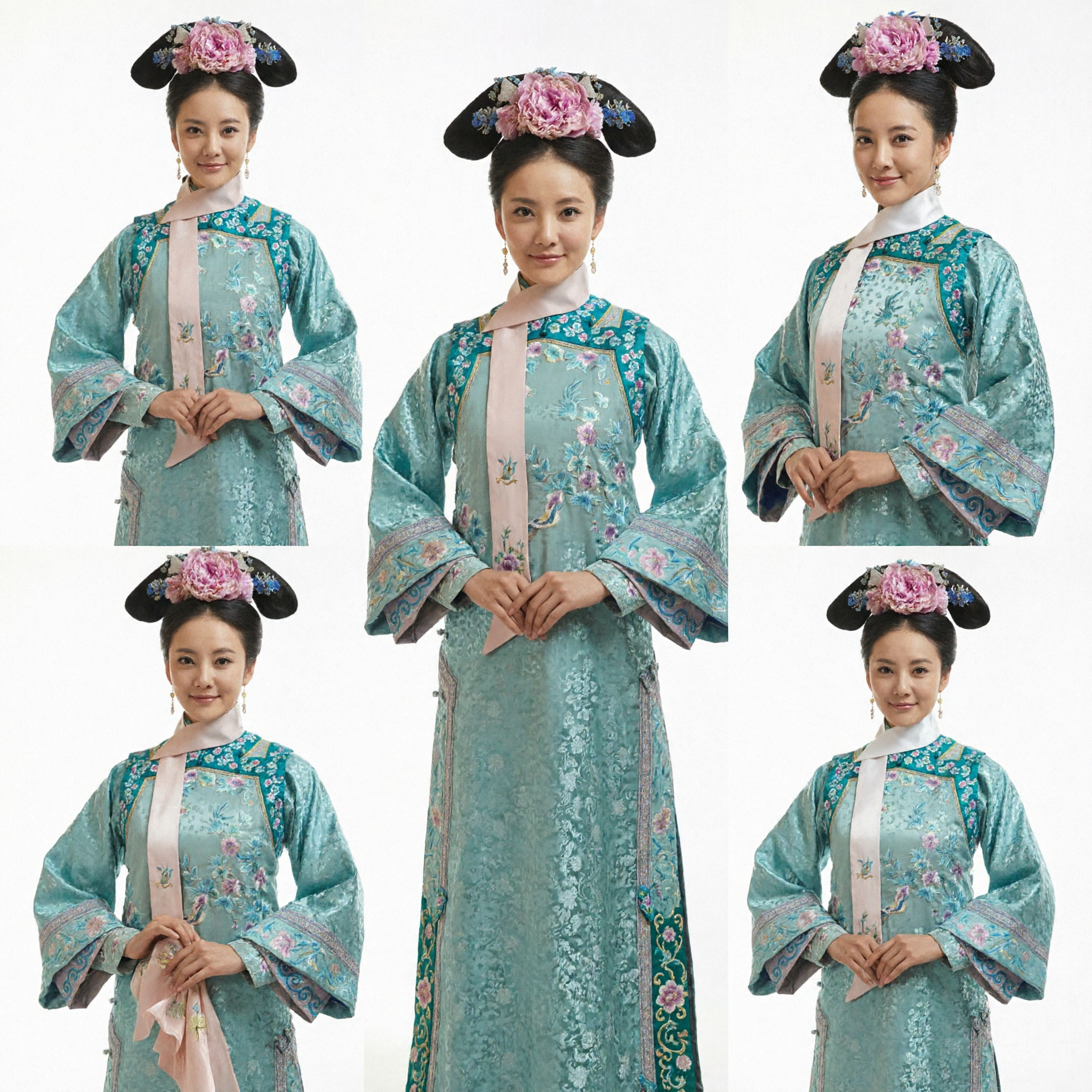 Costume de dame Manchu de la dynastie Qing chinoise traditionnelle, robe brodée florale bleue pour femmes, cosplay et fête - Asian Costume