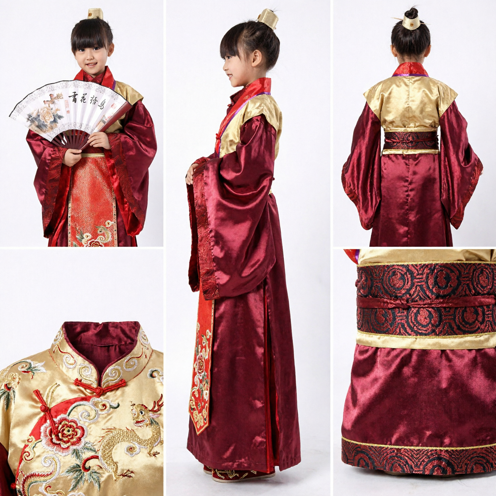 Costume Hanfu Tradizionale Cinese per Bambini Tunica Antica Studiosa Rossa per Spettacoli Festival Capodanno Lunare - Asian Costume