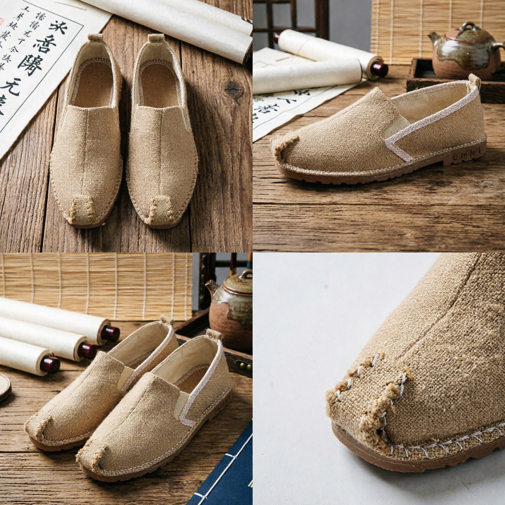 Traditionelle chinesische Kung-Fu-Schuhe, Herren-Hanfstoff-Slip-Ons für Kampfkunst, Hanfu-Kostümzubehör - Asian Costume