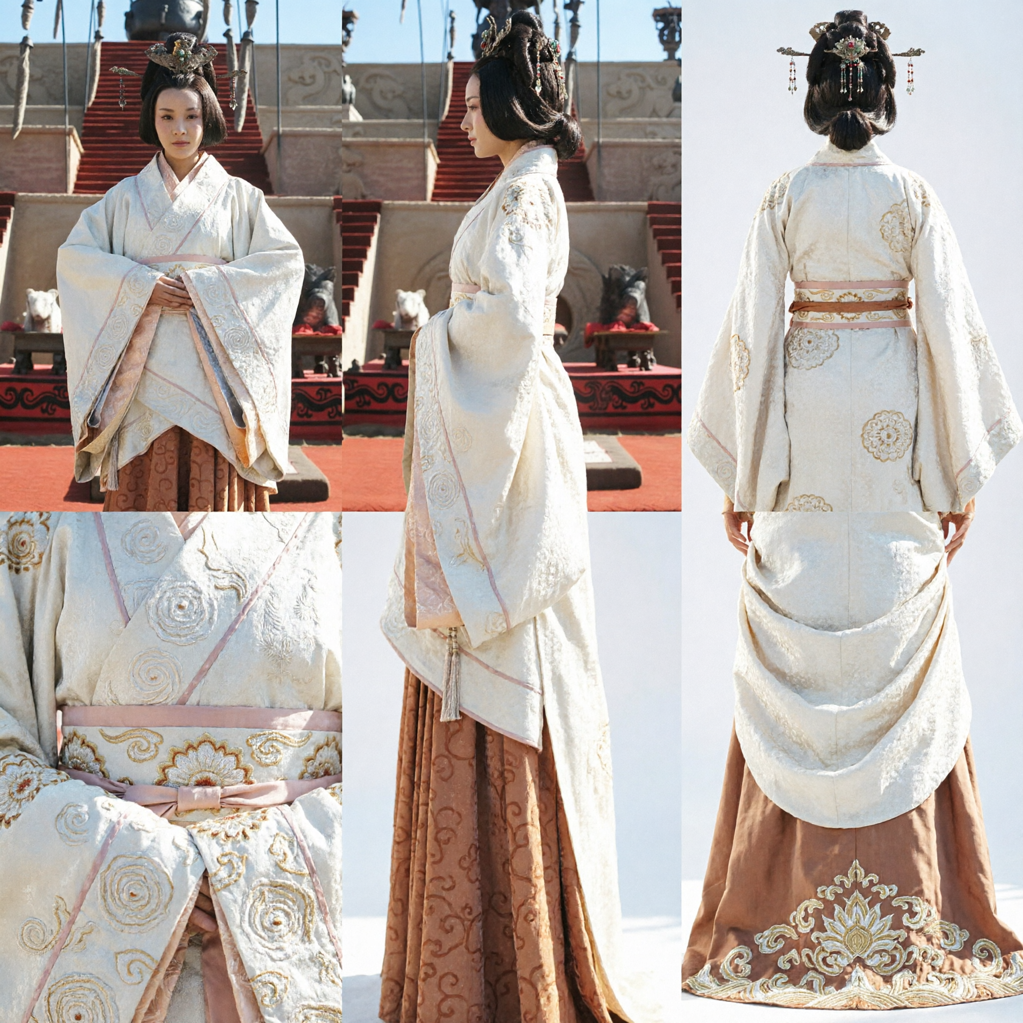 고대 중국 한나라 궁녀 의상 흰색 로브 무늬 스커트 전통 한푸 여성 코스프레용 - Asian Costume