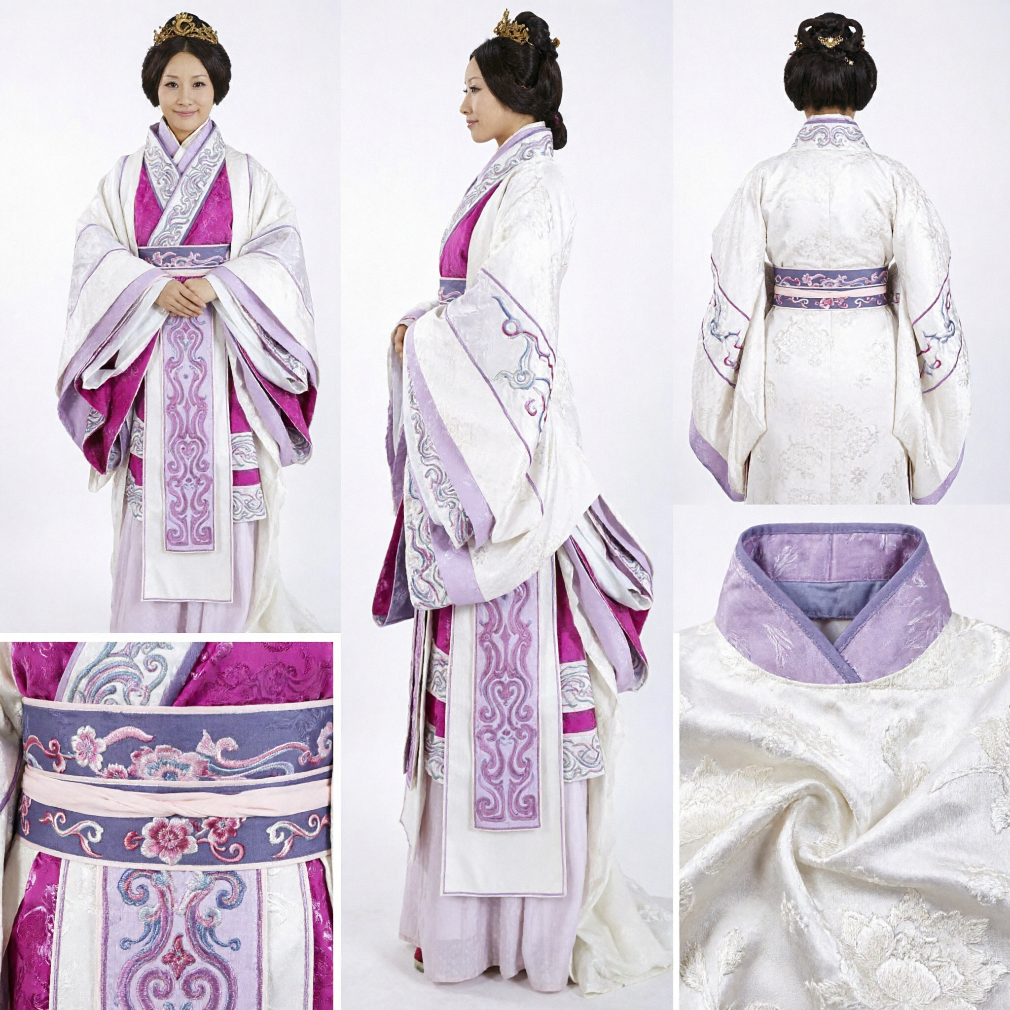 Costume Hanfu princesse chinoise ancienne, robe brodée blanche et rose pour femmes cosplay, spectacle de drame historique - Asian Costume