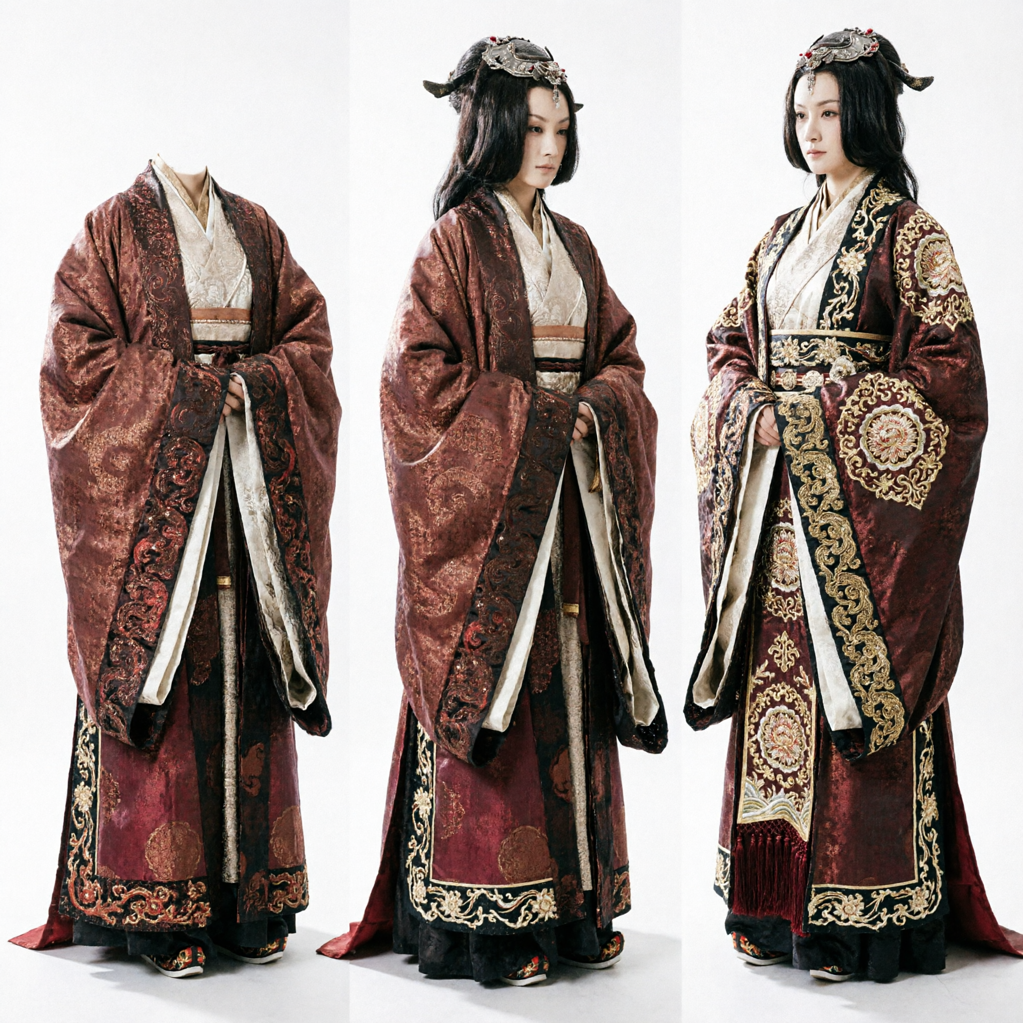 Traje Hanfu de Dama do Palácio Chinês Antigo, Robe Bordada em Bronze Escuro para Fotografia de Cosplay Histórico - Asian Costume