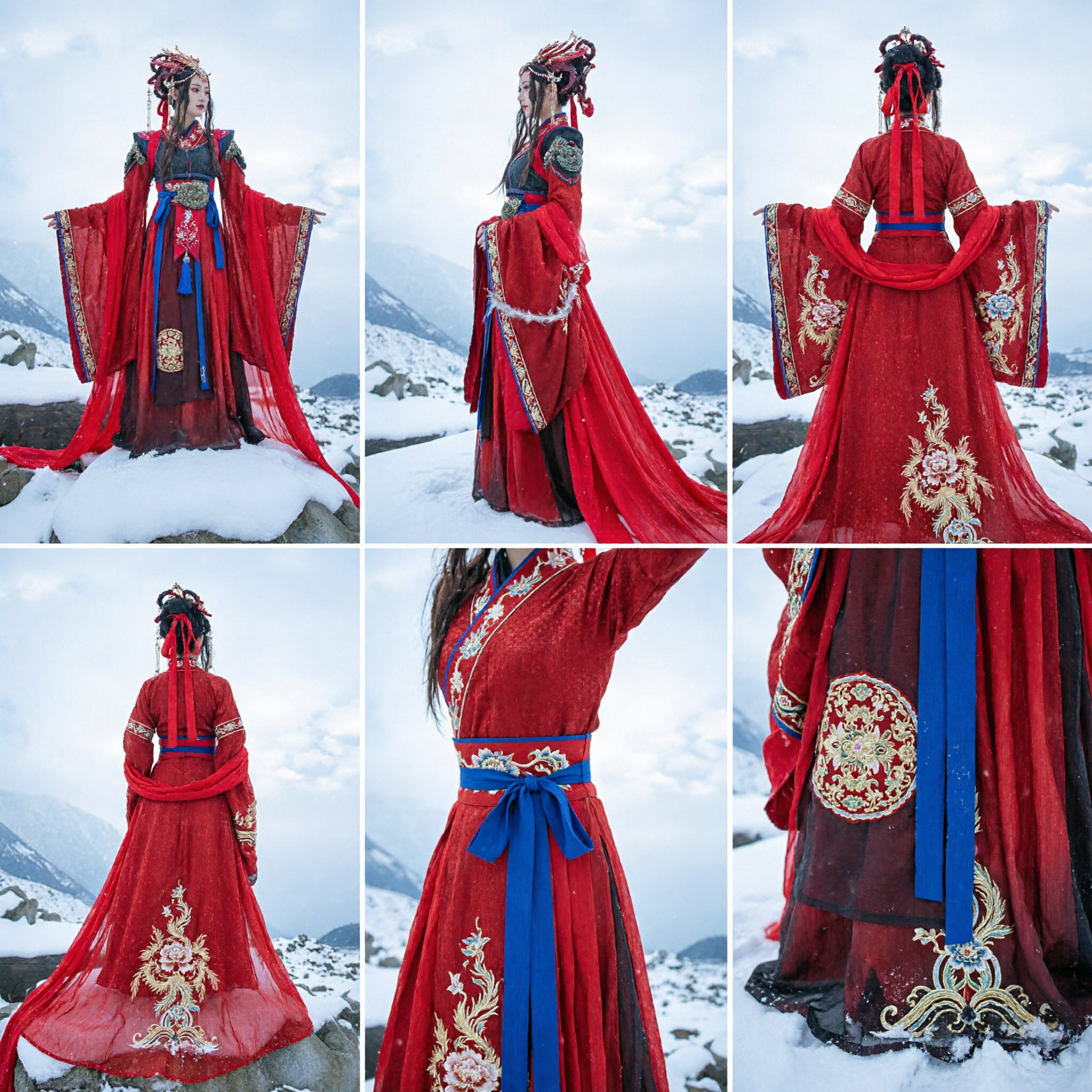 精巧な赤伝統中国漢服衣装 古代妖精ドレス 女性用コスプレ舞台パフォーマンス - Asian Costume