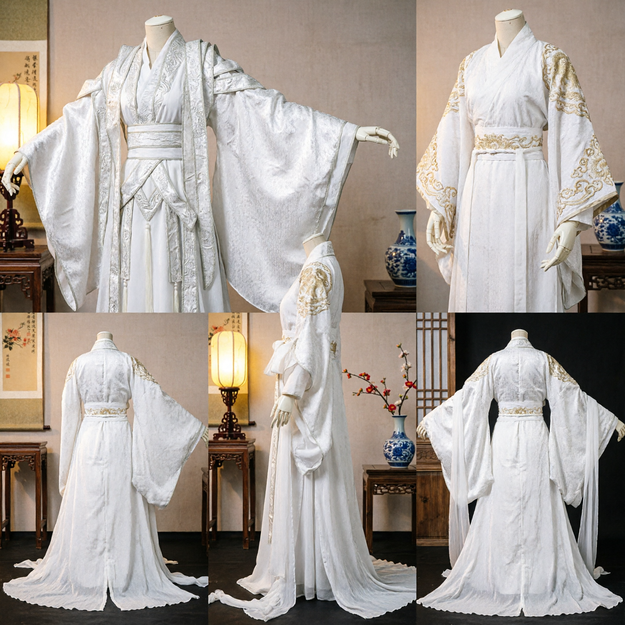 Hanfu Tradicional Chino Blanco Traje Antiguo de Noble Túnica de Espadachín Wuxia para Representación de Cosplay de Hombre - Asian Costume