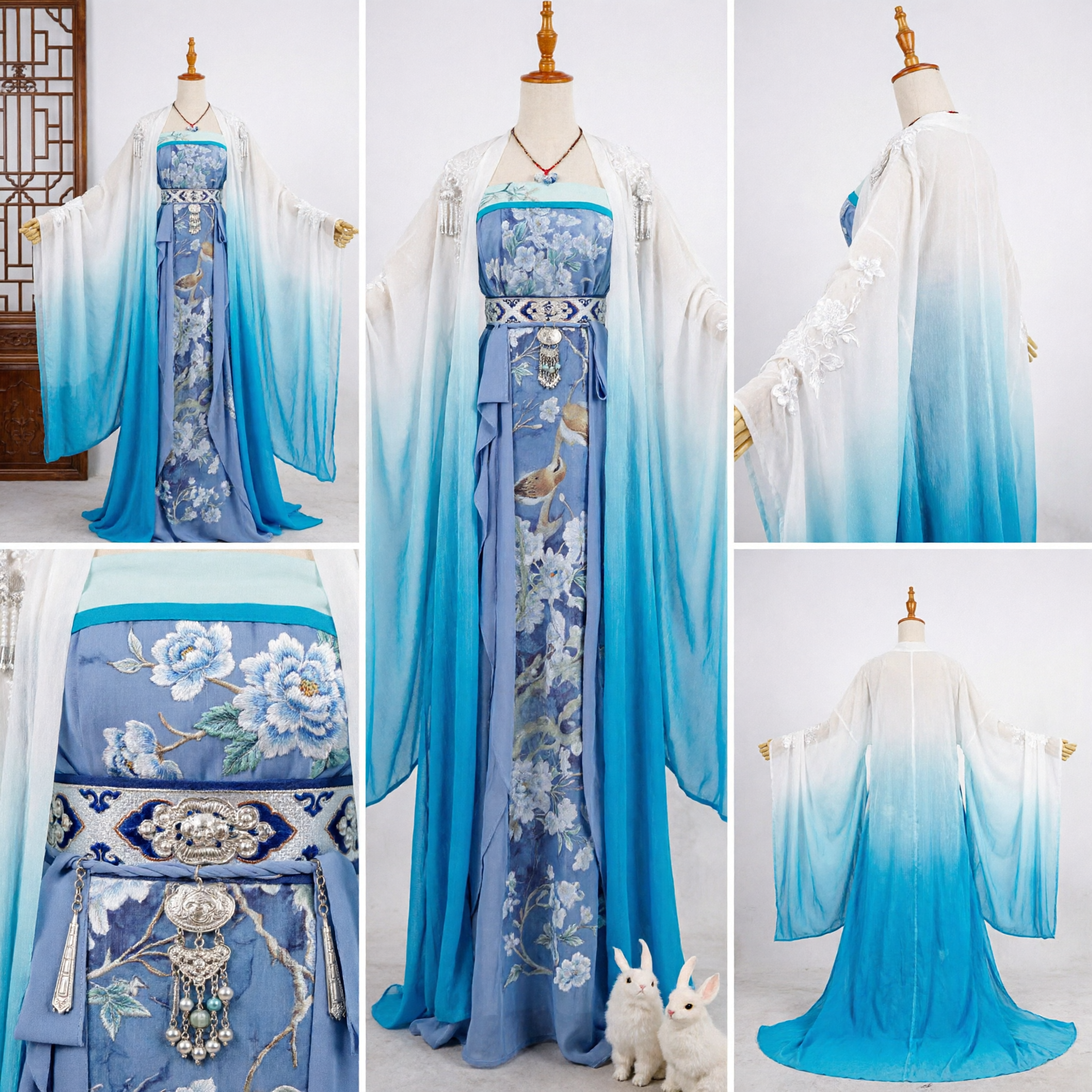 Hanfu de la dynastie Tang à dégradé bleu, costume traditionnel chinois, robe ancienne, pour femme, cosplay et photographie - Asian Costume