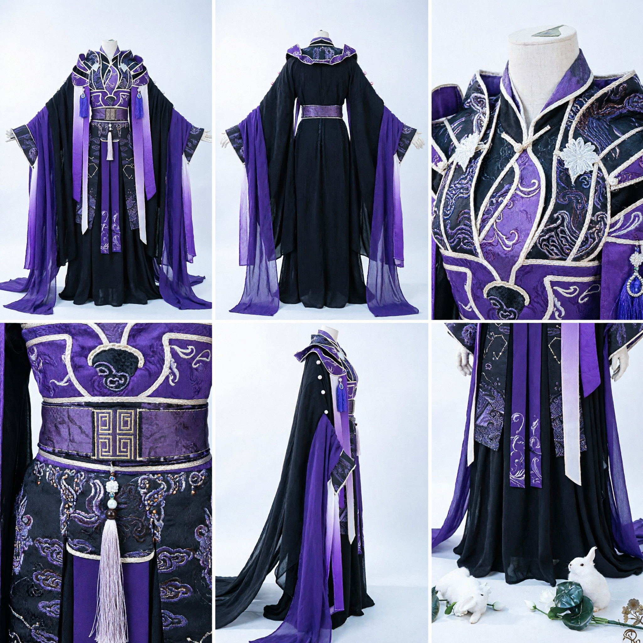 Mannen Oud Chinees Paars Hanfu Kostuum Traditioneel Adellijk Prins Cosplay Outfit met Geborduurde Gewaden en Cape - Asian Costume
