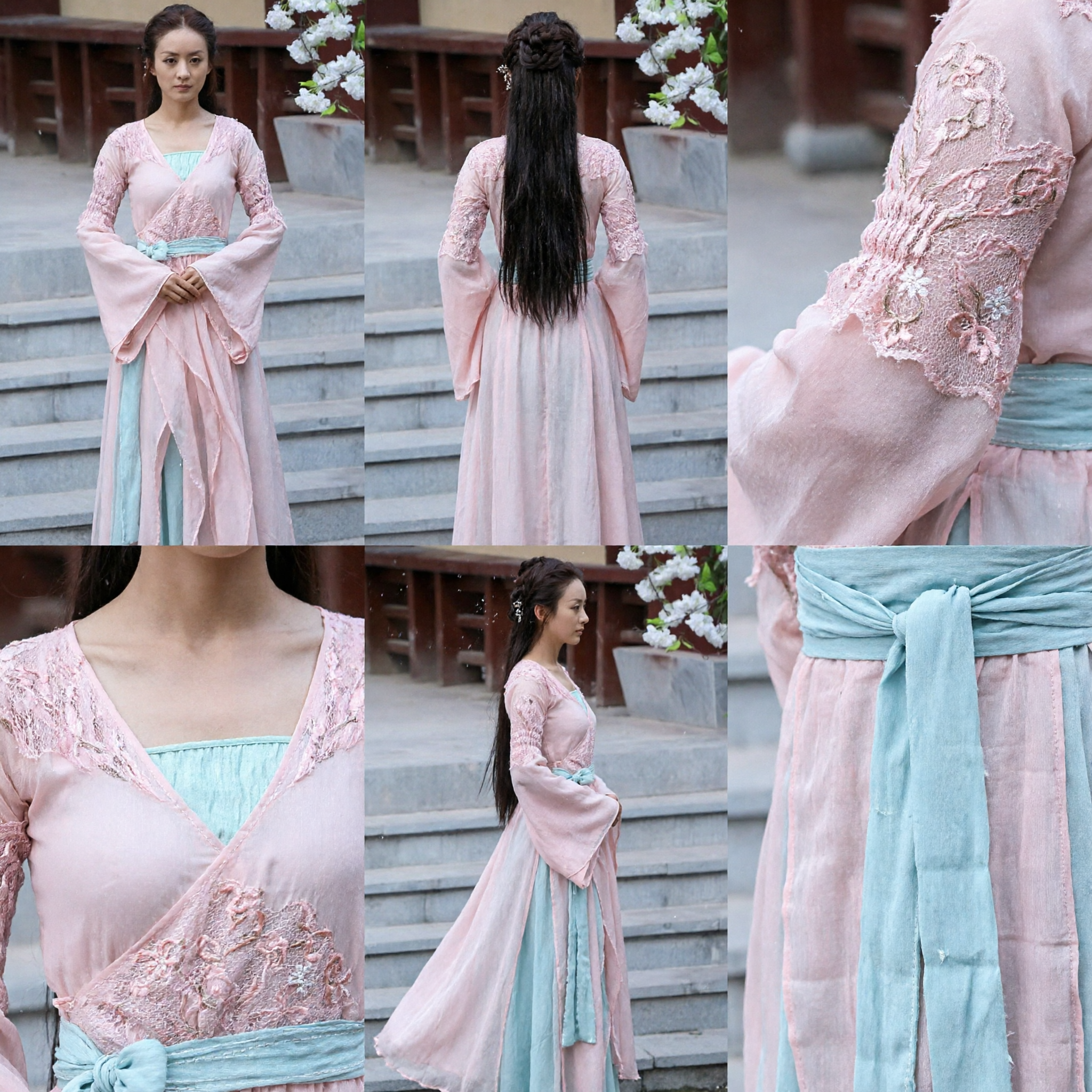 Traditional Chinese Hanfu Costume Pink Lace Sleeve Robe Ancient Fairy Dress for Women Cosplay Performance - Asian Costume