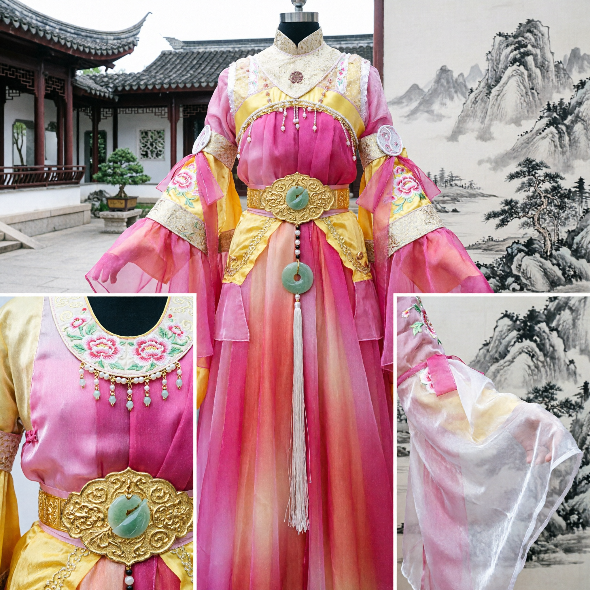 Starożytny różowy strój Hanfu dla kobiet, tradycyjny strój wróżki księżniczki do cosplayu i występów scenicznych - Asian Costume