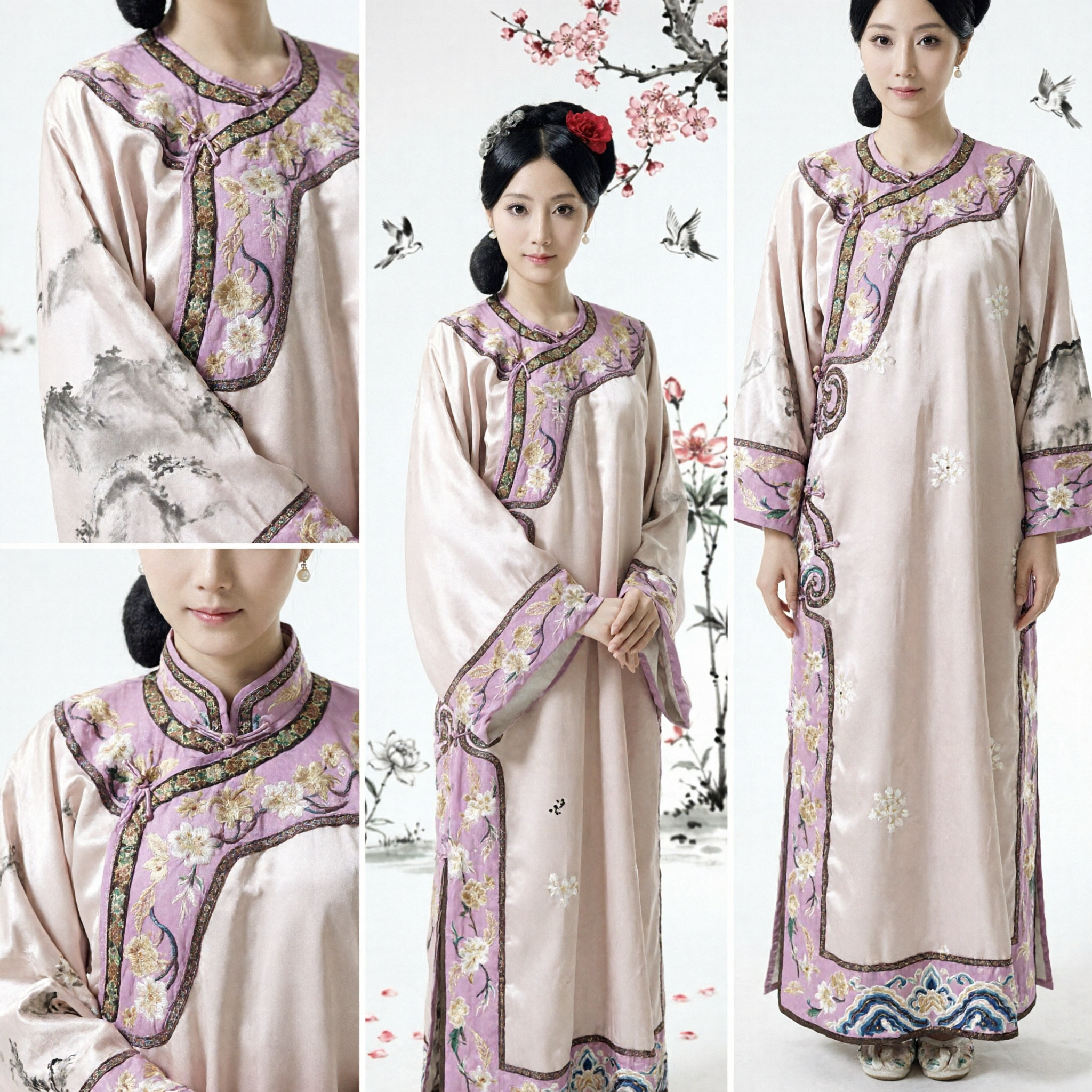 Traje Tradicional Chinês da Dinastia Qing para Mulheres, Vestido Hanfu Antigo com Bordado Floral Roxo para Performance no Palco - Asian Costume