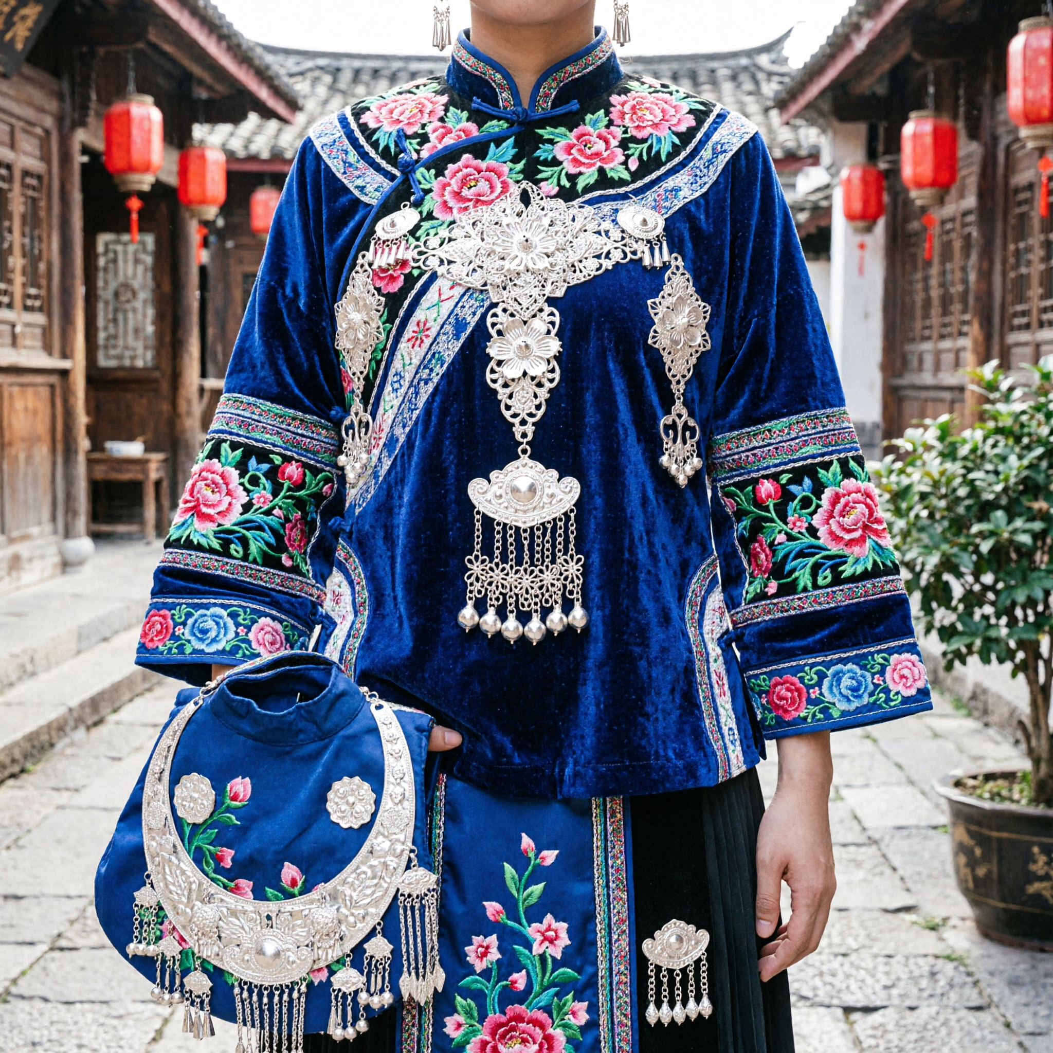 Traditioneller chinesischer Brautschmuck-Satz, silberne Filigran-Phönix-Krone, Haarnadeln und Ohrringe für Hanfu-Hochzeit - Asian Costume