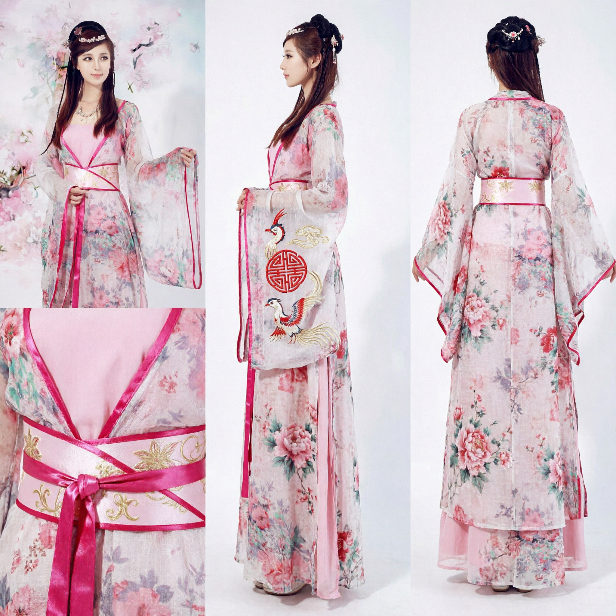 Elegant Roze Bloemen Chinees Hanfu Traditionele Tang-dynastie Feejurk Oud Kostuum voor Vrouwen Optreden - Asian Costume