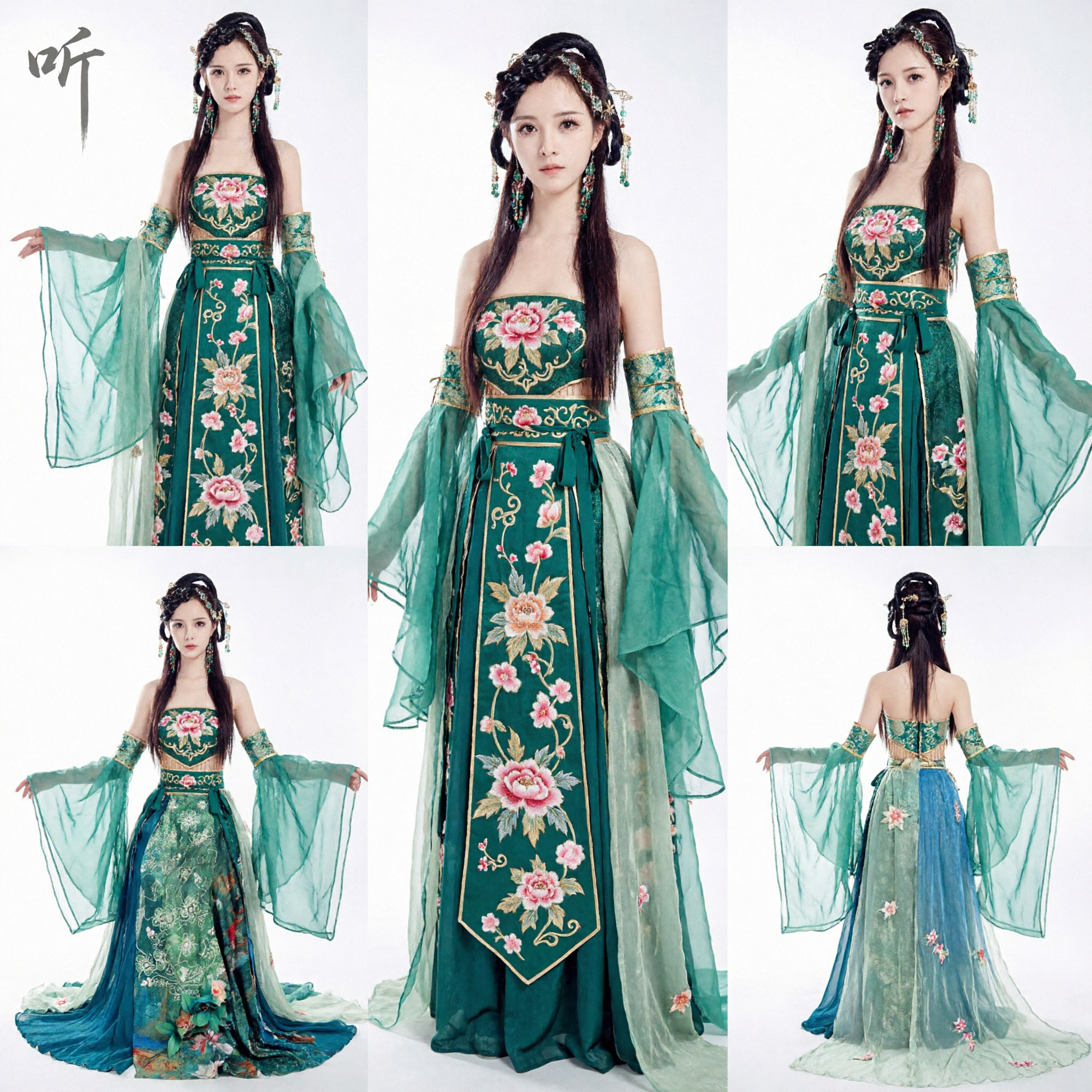 優雅な緑色刺繍古代中国漢服仙女ドレス 女性用コスプレ・写真撮影・舞台パフォーマンス - Asian Costume