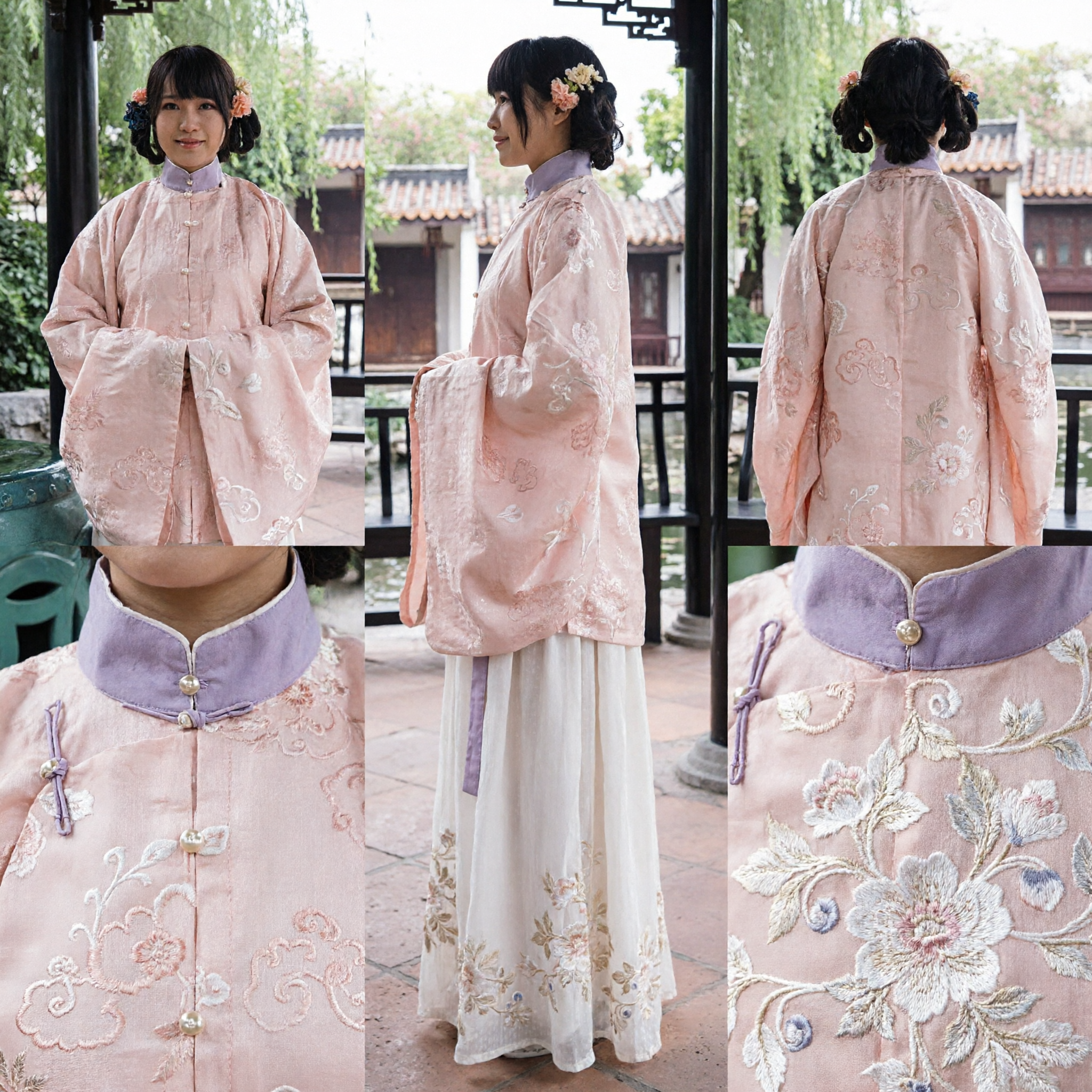 Ensemble Hanfu traditionnel chinois de la dynastie Ming, Ruqun rose à col droit pour femmes pour photographie de costume ancien - Asian Costume