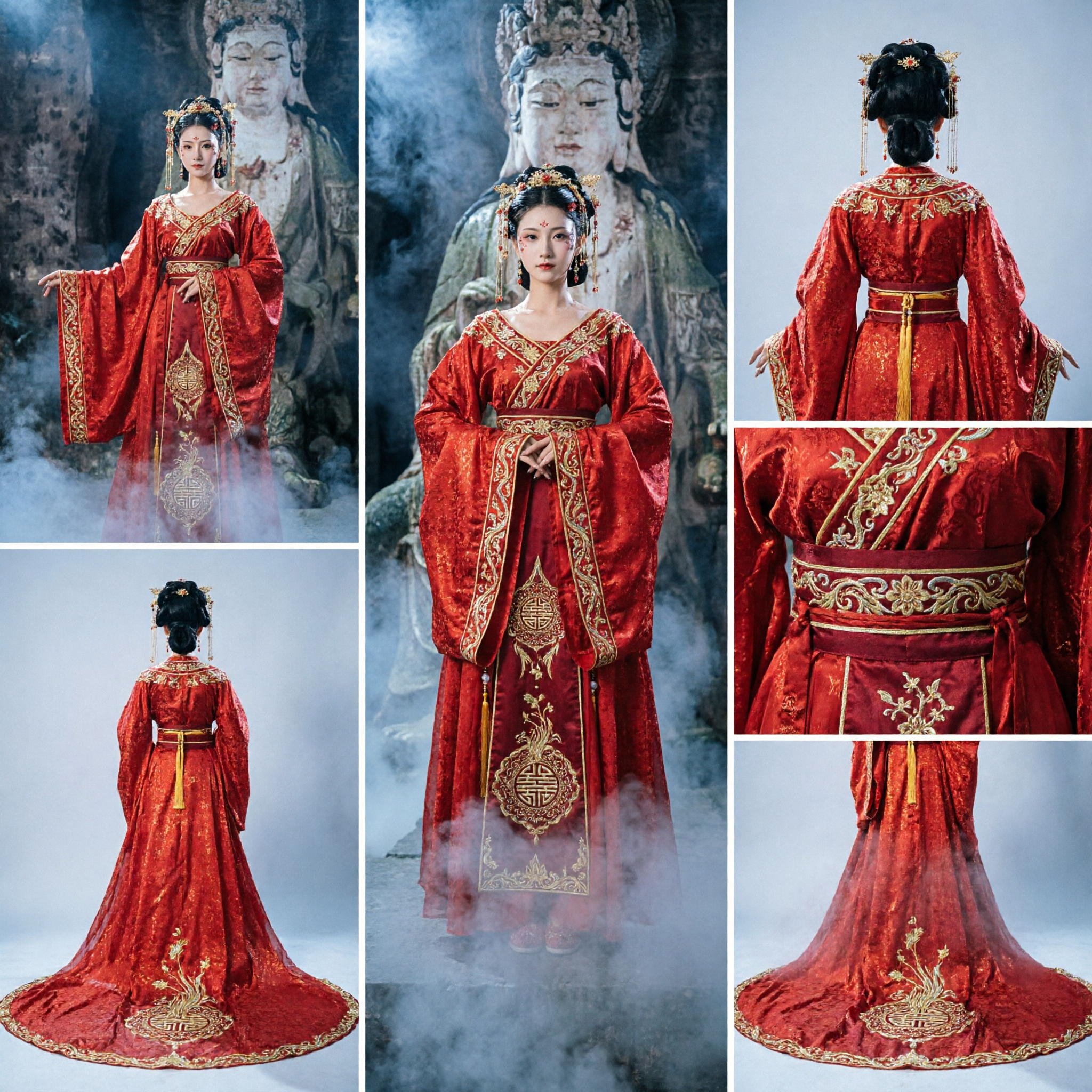 Elegantes rotes traditionelles chinesisches Hanfu antikes Feen-Prinzessin Kostüm langes Schleppenkleid für Frauen Auftritte - Asian Costume