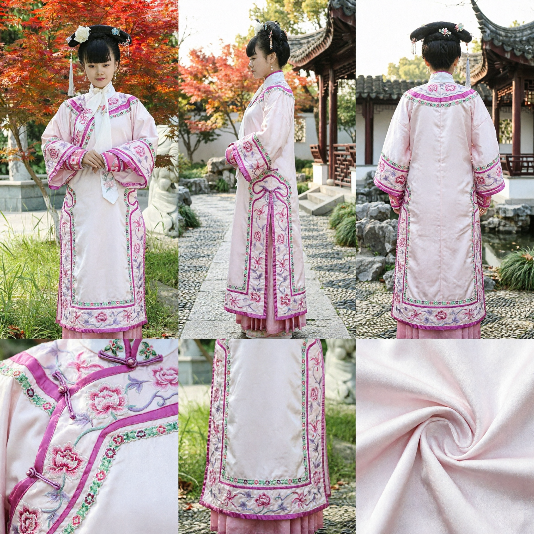 Traje Tradicional Chinês da Dinastia Qing para Princesa do Palácio, Vestido Manchu Rosa Bordado para Cosplay Feminino e Performance - Asian Costume