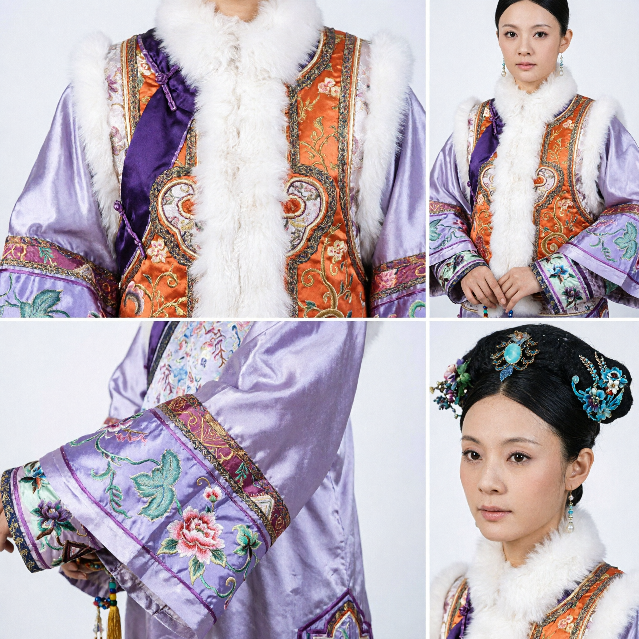 Traje Tradicional Chino del Palacio Manchú de la Dinastía Qing, Túnica de Seda Púrpura con Ribete de Piel para Cosplay Histórico de Mujeres - Asian Costume