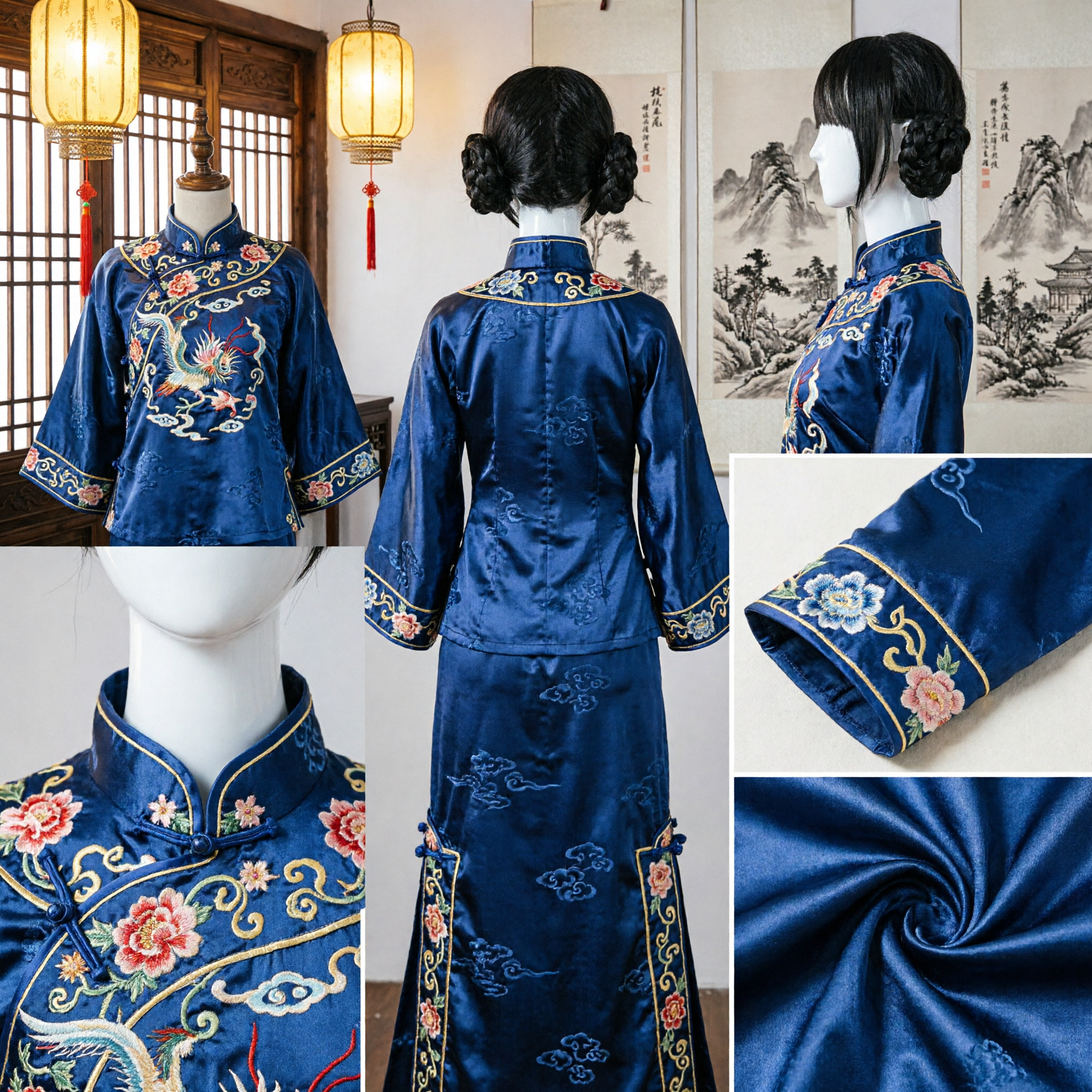 Perruque à chignon tressé noir pour cosplay chinois ancien - Costume traditionnel Hanfu et personnage d'anime - Asian Costume