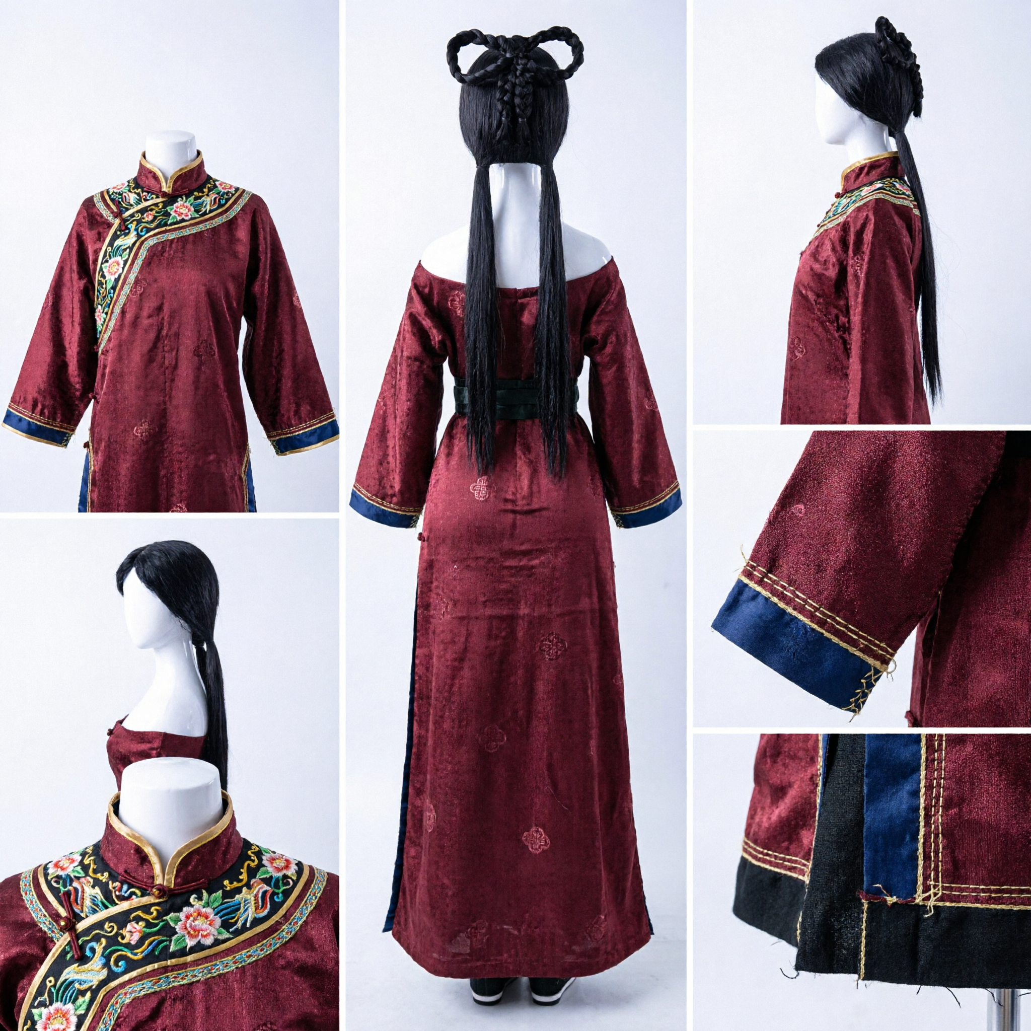 Antike chinesische schwarze geflochtene Loop-Perücke traditionelles Hanfu Haarteil für Frauen Cosplay Historienfilm Auftritt - Asian Costume