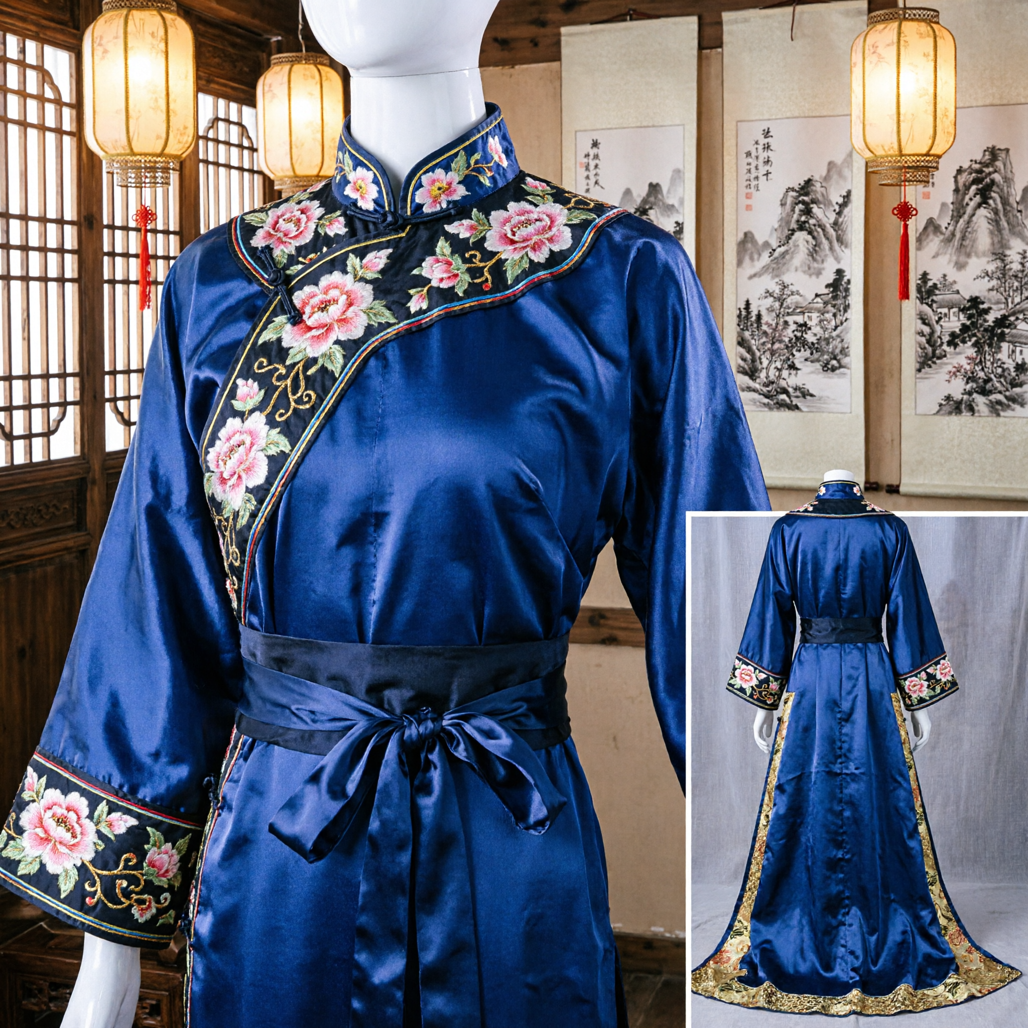 Parrucca Antica Principessa Cinese Accessorio Capelli Lunghi Neri Intrecciati Copricapo Tradizionale Hanfu Cosplay con Accessori Floreali per Donne - Asian Costume