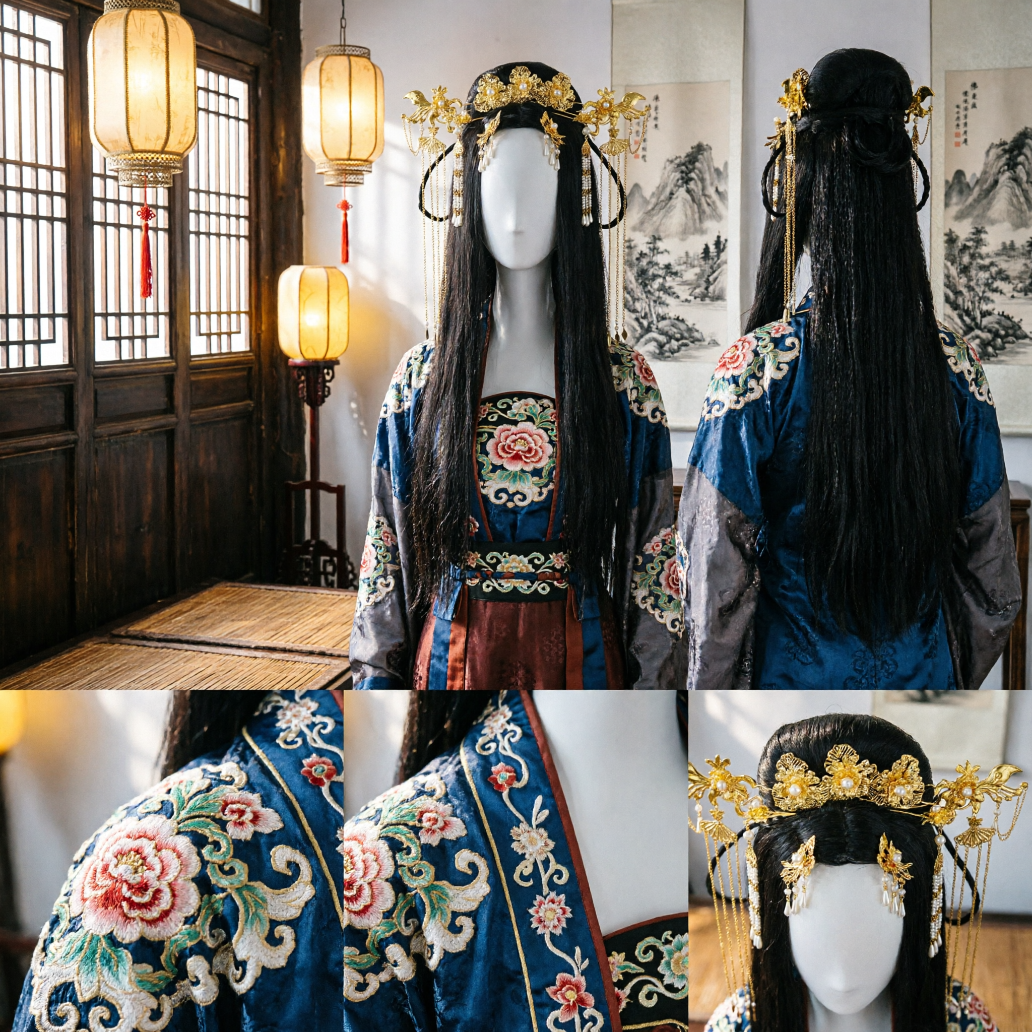 Ancient Chinese Hanfu Hair Accessories Gold Phoenix Crown Headpiece with Pearl Tassels for Wedding Cosplay - Asian Costume