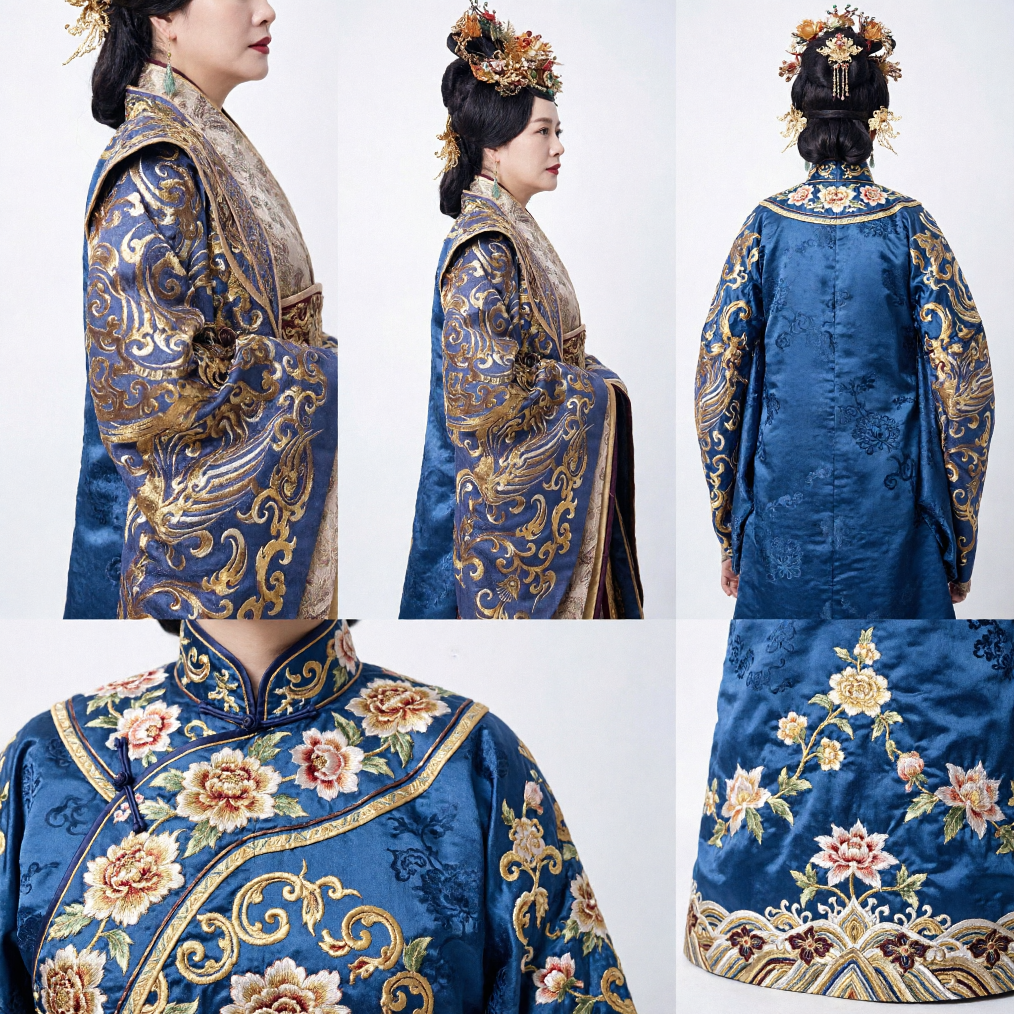 Traditional Chinese Empress Hanfu Costume Blue Gold Embroidered Robe Ancient Clothing for Women Cosplay - Asian Costume