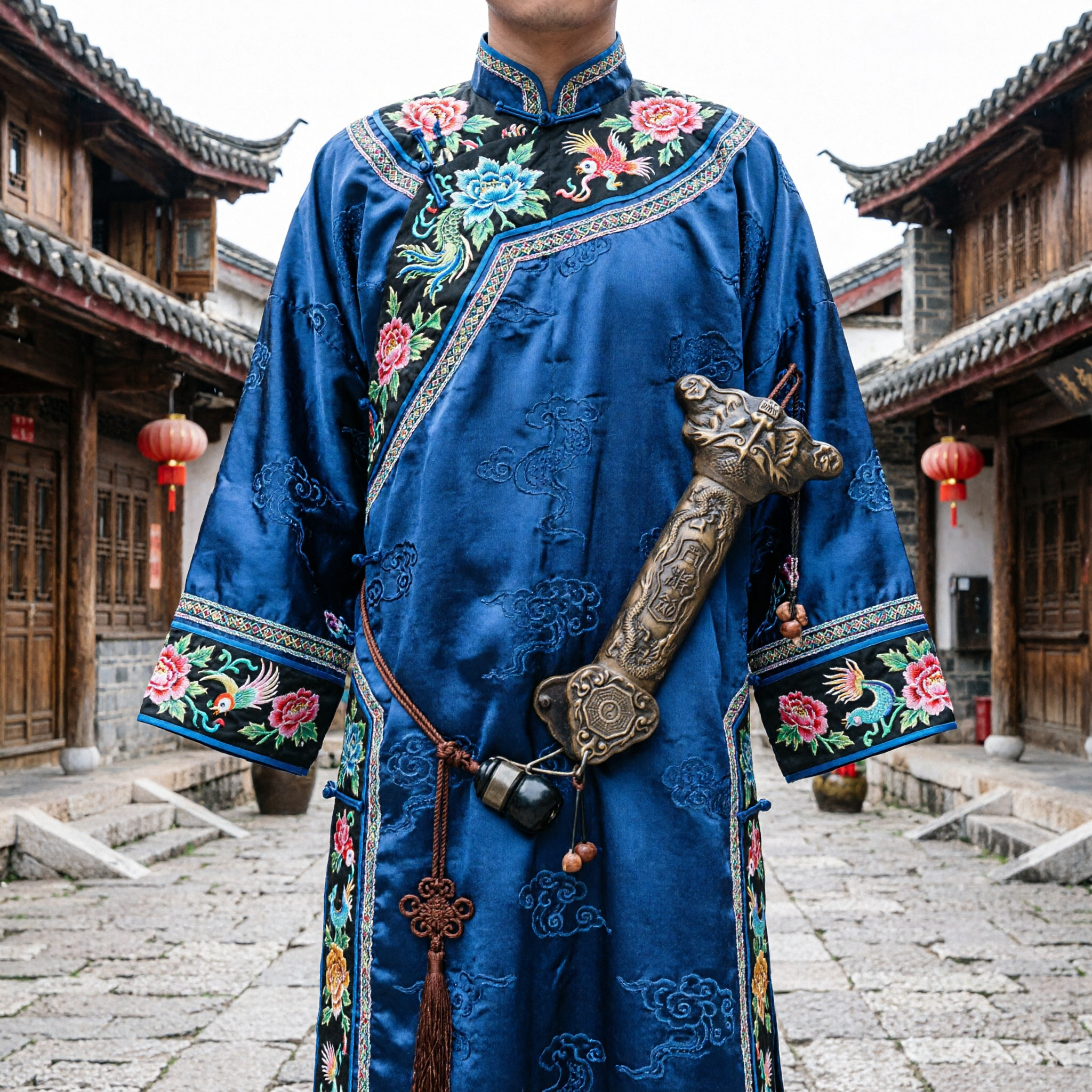 伝統的中国青銅龍ハンドル蝶々剣 功夫武術武器プロップ 男性用 - Asian Costume