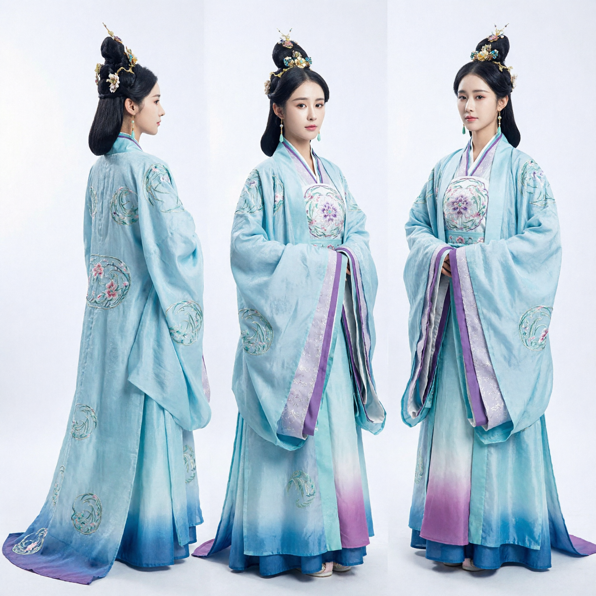 Vestito Tradizionale Cinese Hanfu Antico Blu Ricamato da Fata per Donne Costume Cosplay Storico - Asian Costume