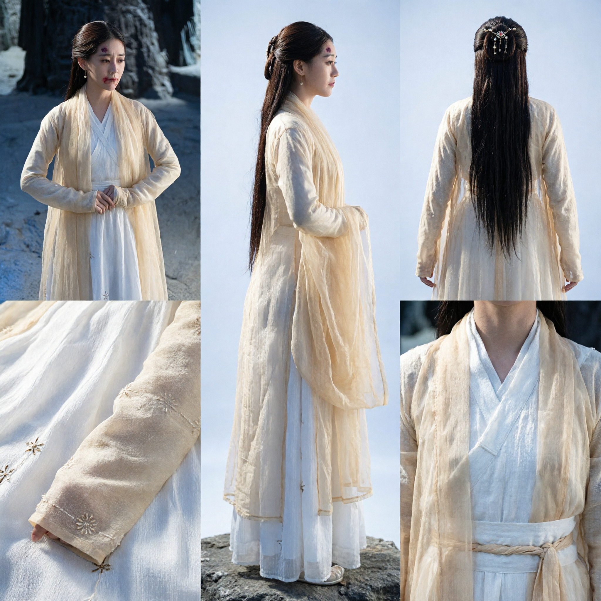 Elegant Beige Chinese Hanfu Ancient Fairy Costume for Women Traditional Cosplay Photography Dress - Asian Costume