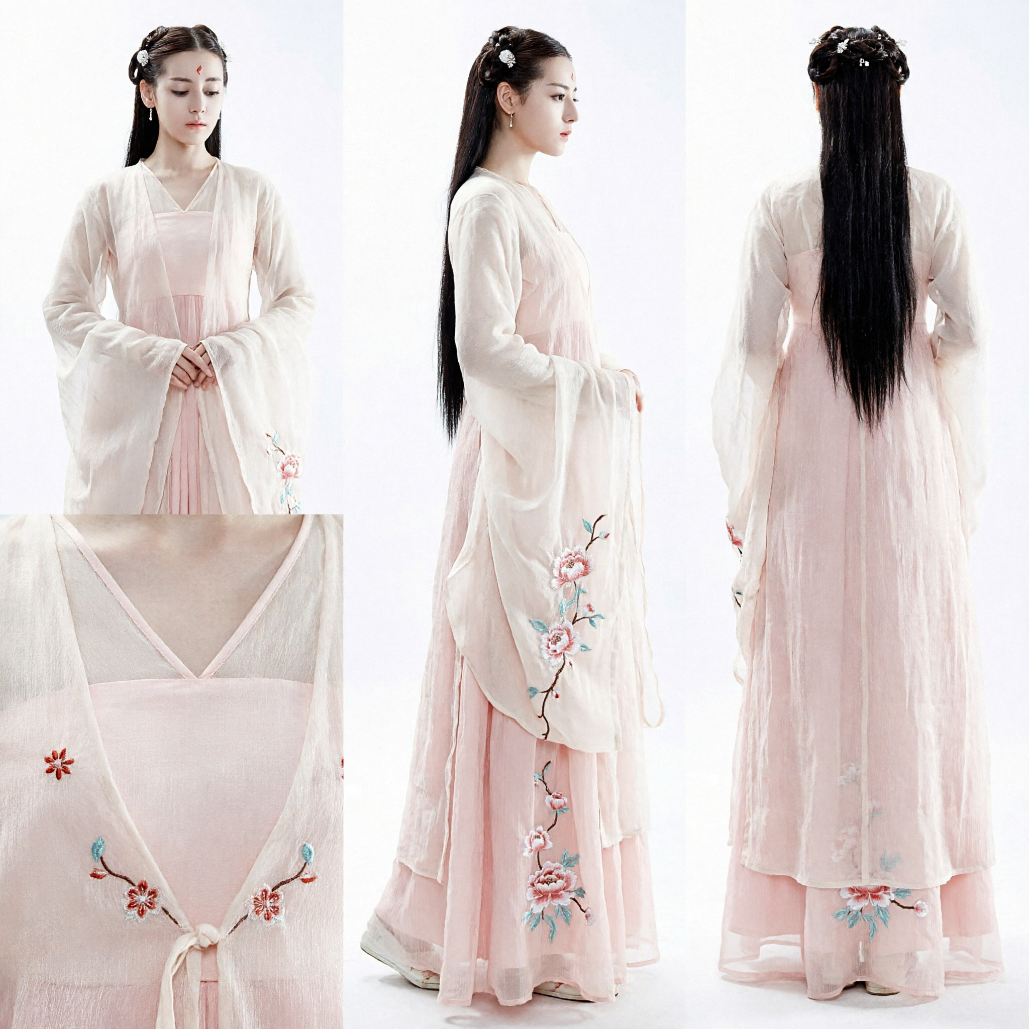 Elegante Abito Hanfu Tradizionale Cinese da Fata Antica Bianco e Rosa per Donne Cosplay e Spettacoli - Asian Costume