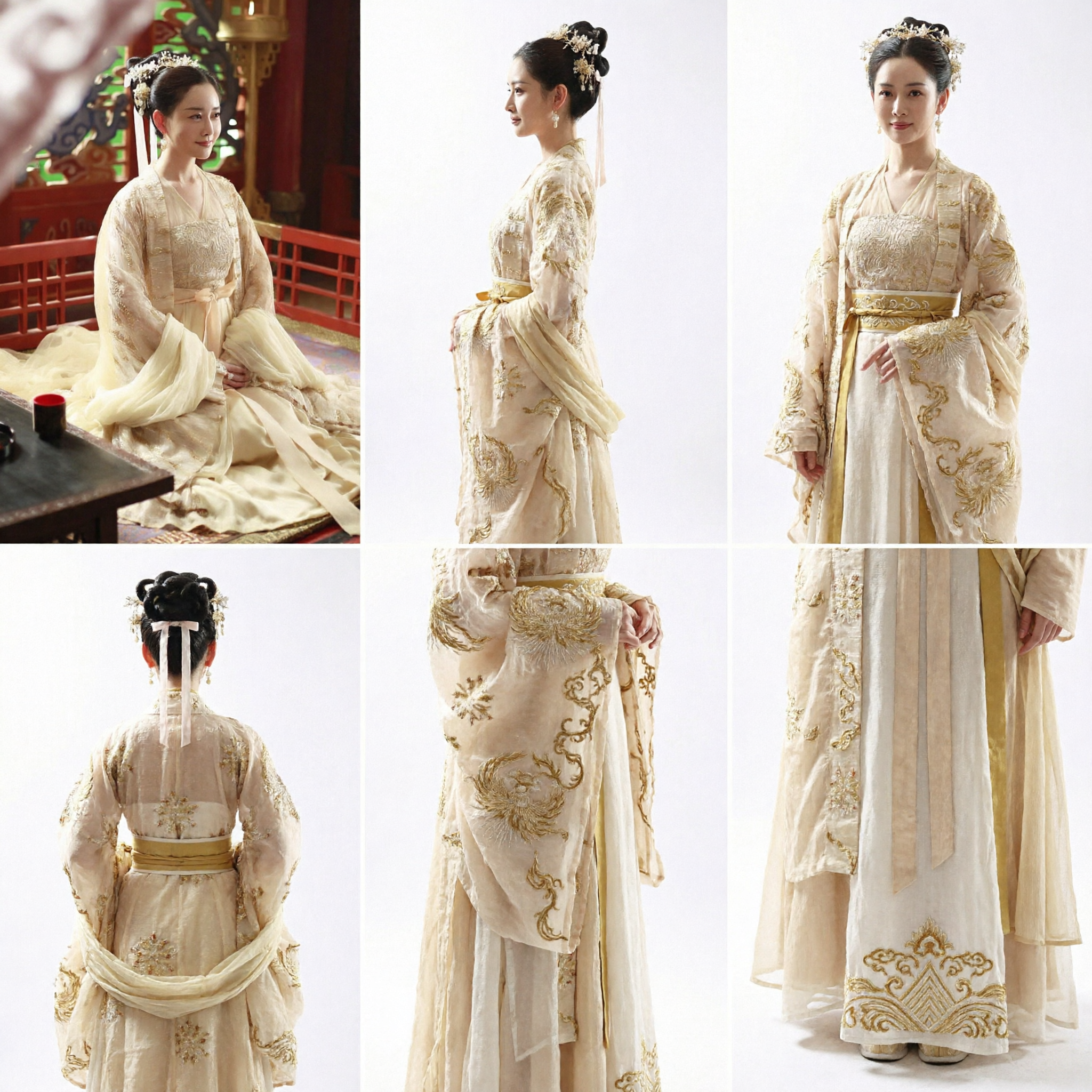 전통 중국 고대 궁중 공주 한푸 드레스 크림색 자수 역사 의상 여성 코스프레용 - Asian Costume