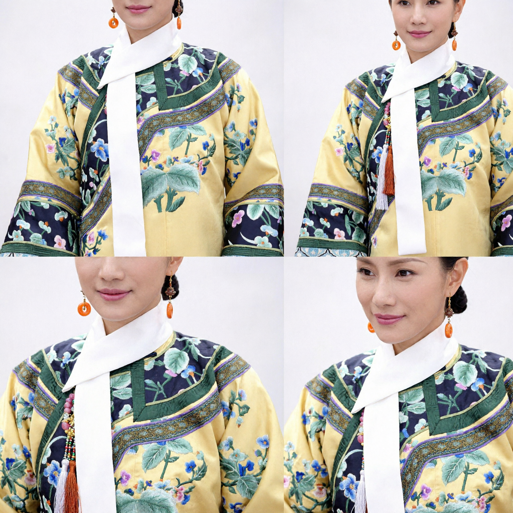 Costume traditionnel de princesse mandchou de la dynastie Qing chinoise - Ensemble robe jaune brodée et coiffe pour femmes - Asian Costume