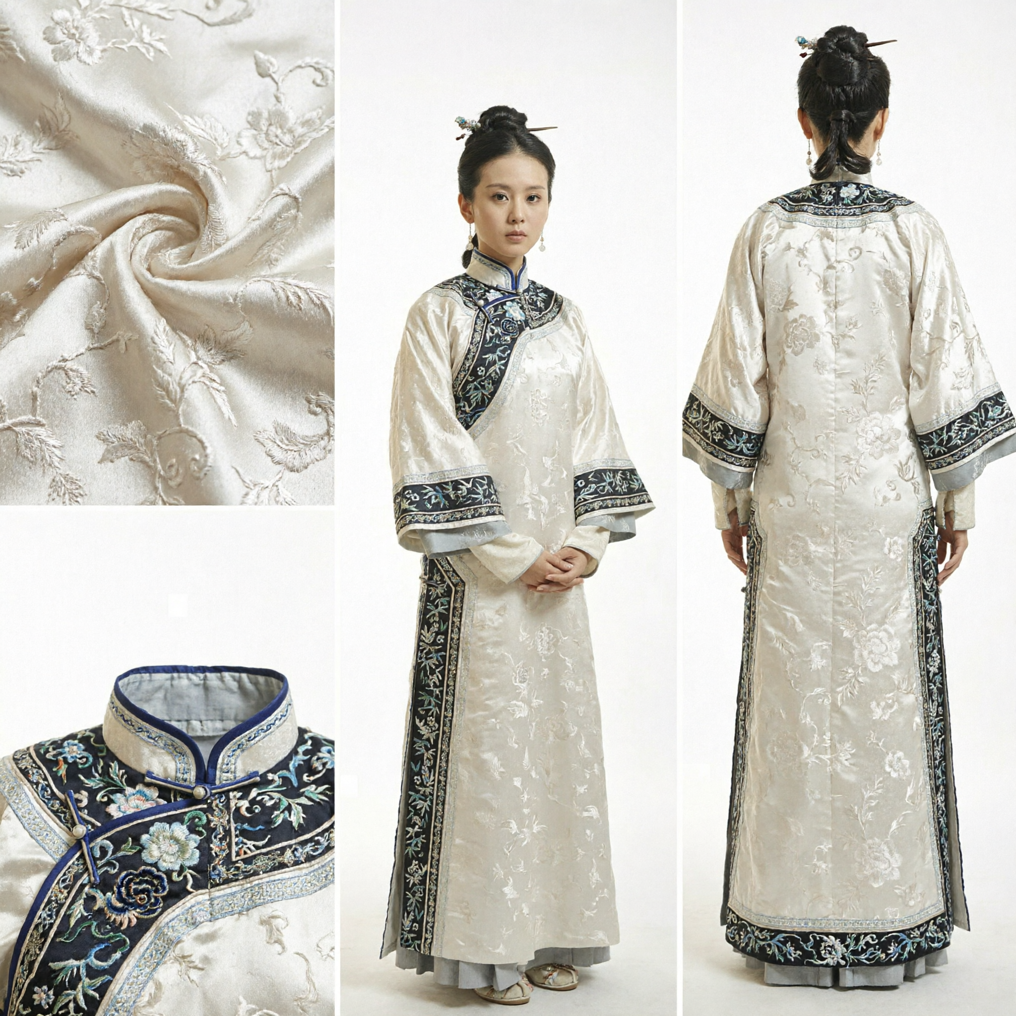 Costume traditionnel de princesse mandchou de la dynastie Qing chinoise - Ensemble robe blanche brodée de noble dame pour femmes - Asian Costume