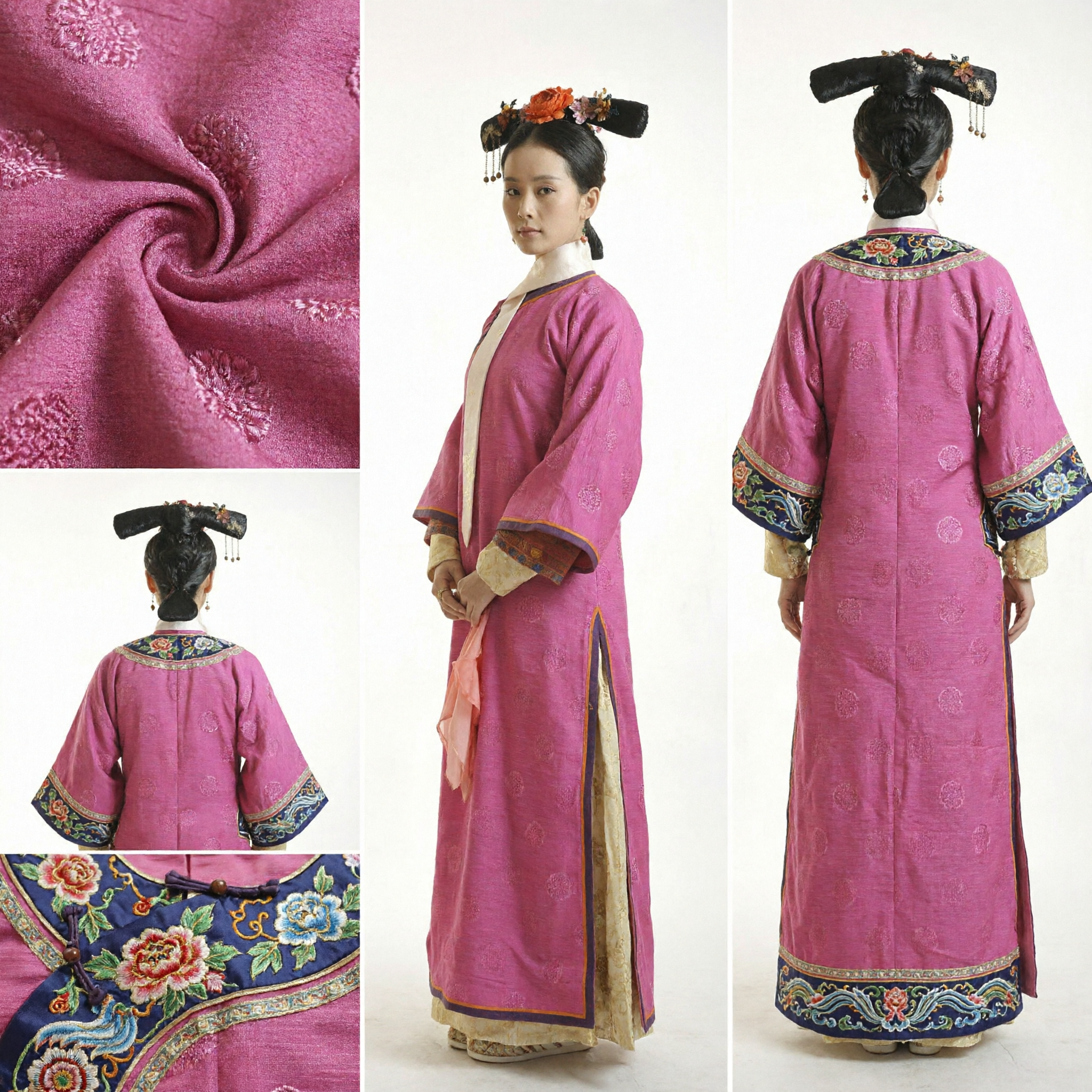 Traje Tradicional Chinês da Dinastia Qing Robe Rosa Manchu Vestido de Cosplay de Dama da Corte Antiga para Mulheres - Asian Costume