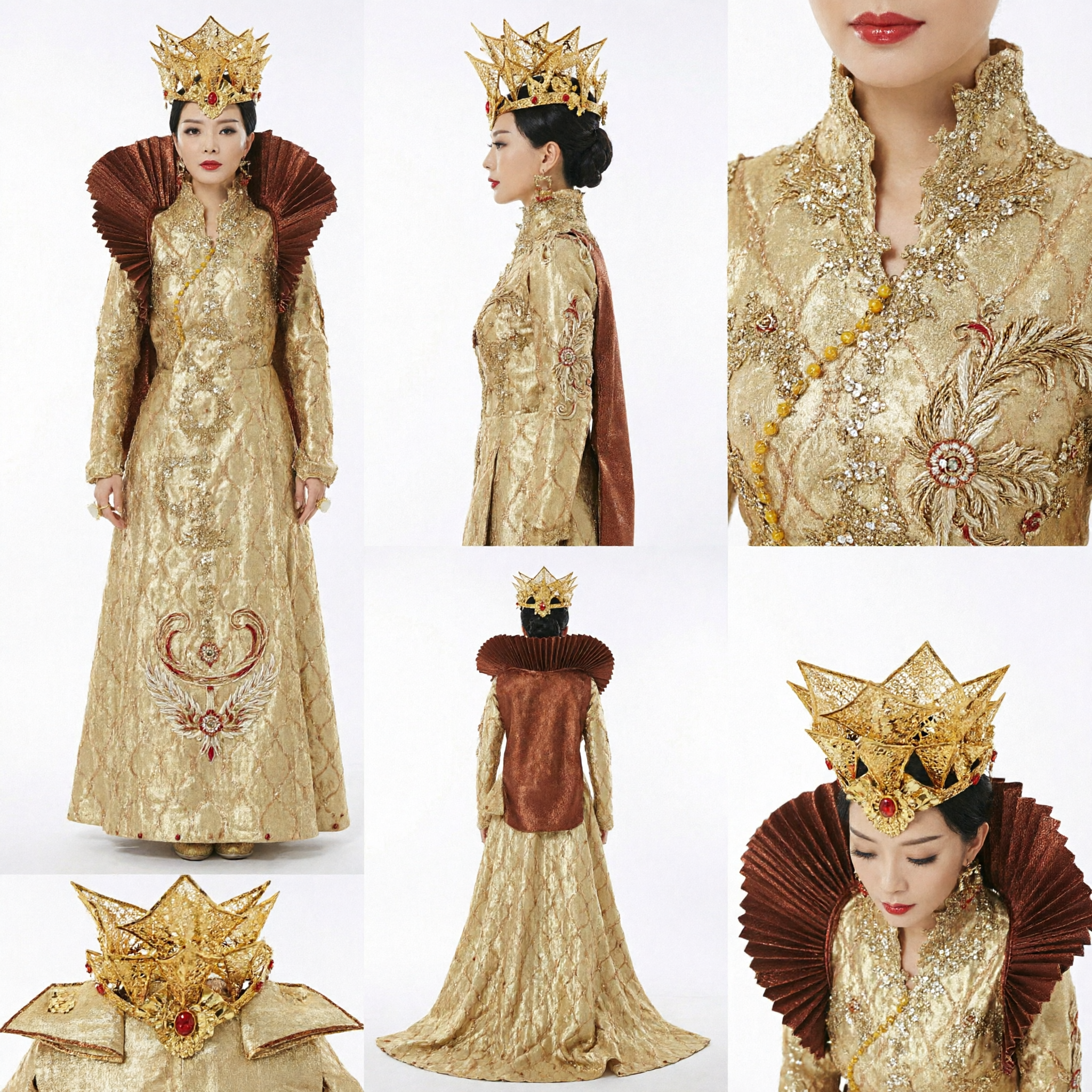 Costume da imperatrice cinese antica per donne, veste reale dorata con corona per spettacoli e cosplay sul palco - Asian Costume