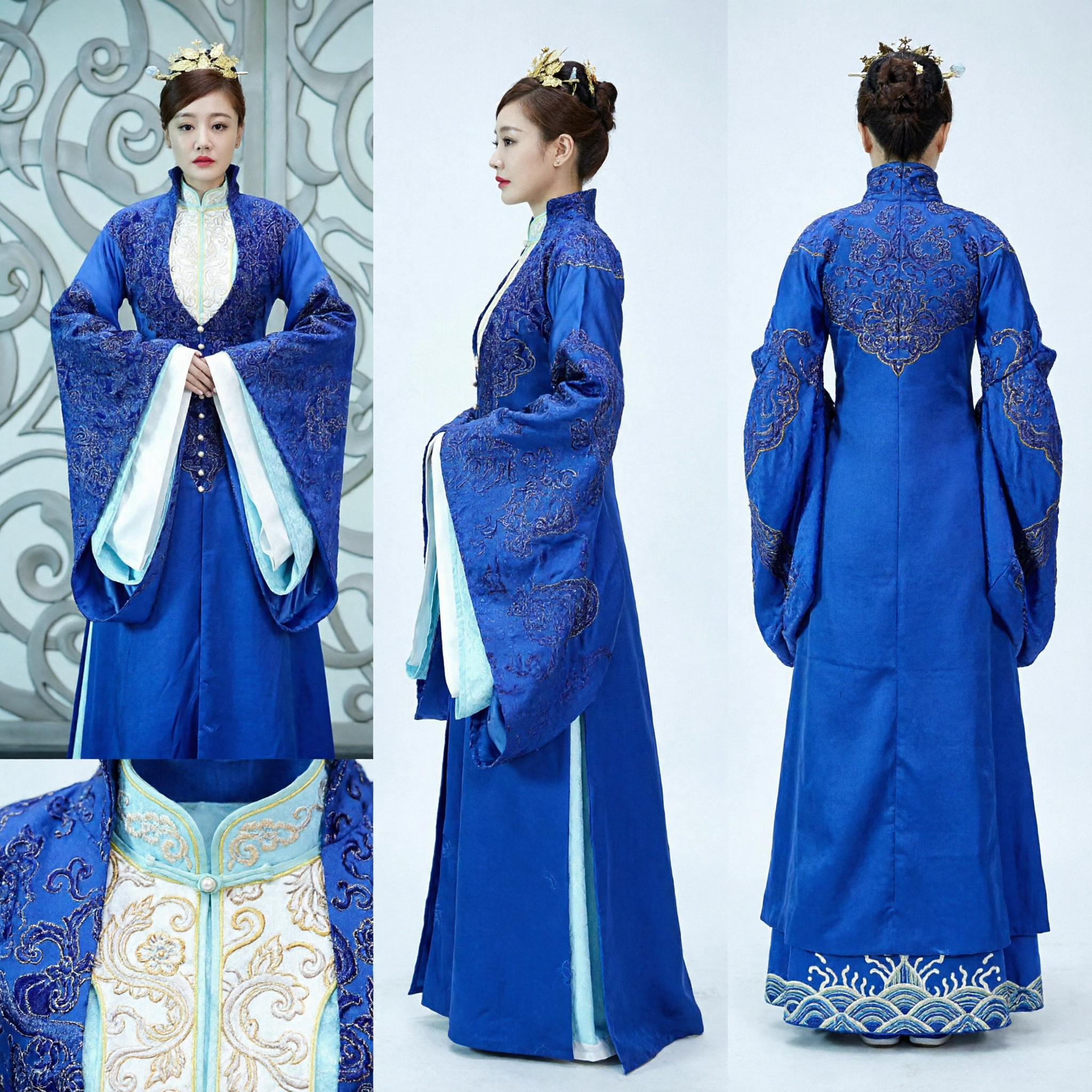 로열 블루 고대 중국 한푸 의상 여성 전통 자수 로브 코스프레 및 촬영용 - Asian Costume