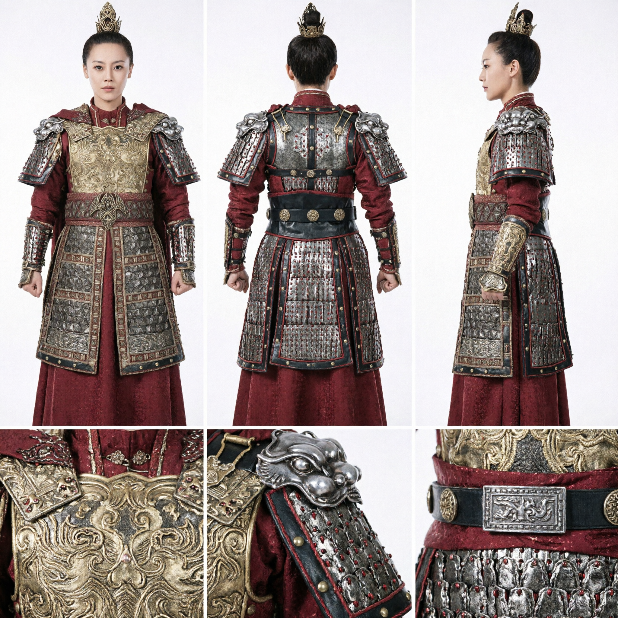 Costume d'armure de générale chinoise ancienne - Tenue Hanfu de guerrière rouge pour cosplay et scène - Asian Costume