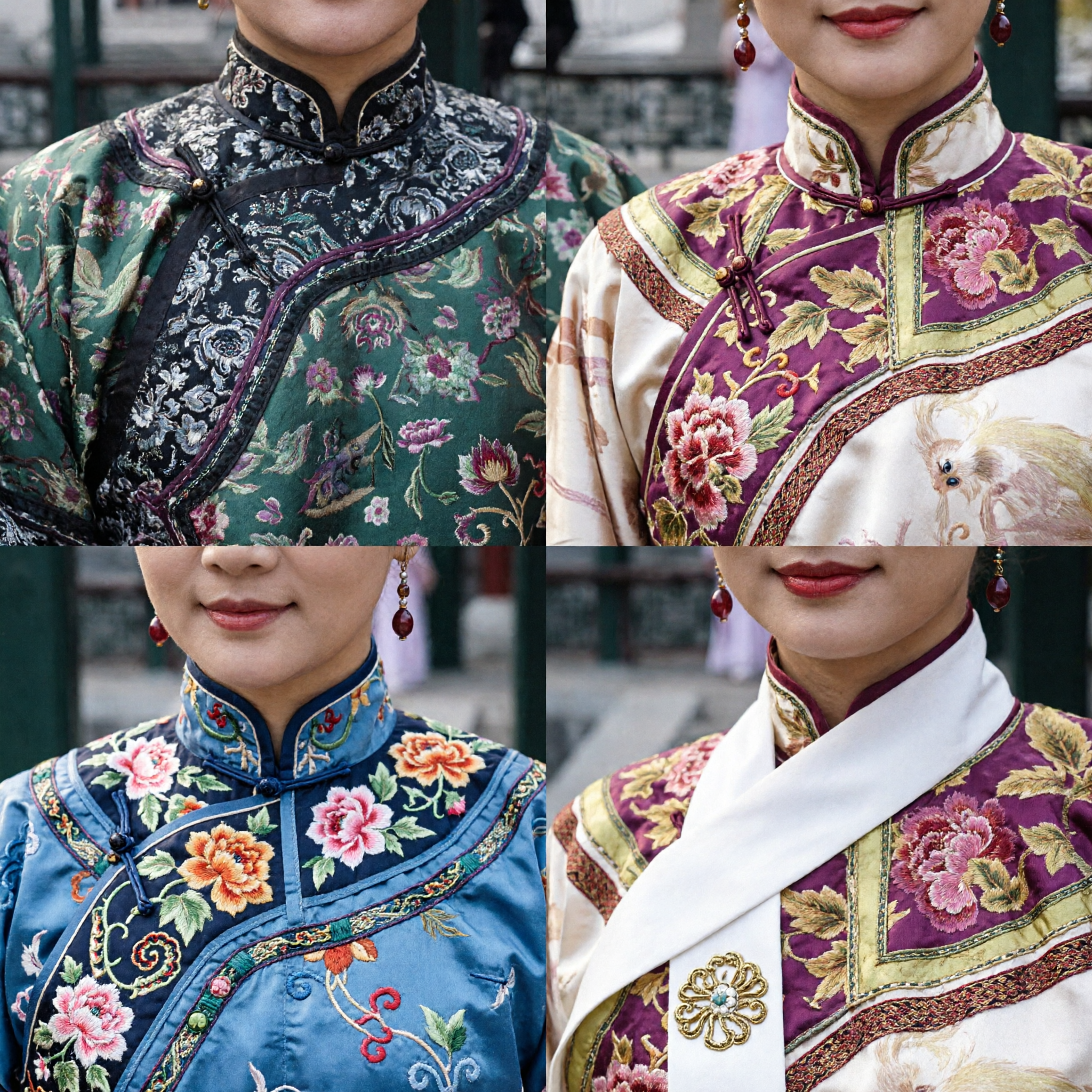 زي قصر عهد أسرة تشينغ الصينية التقليدي - طقم رداء مطرز وغطاء رأس للنساء للتنكر - Asian Costume