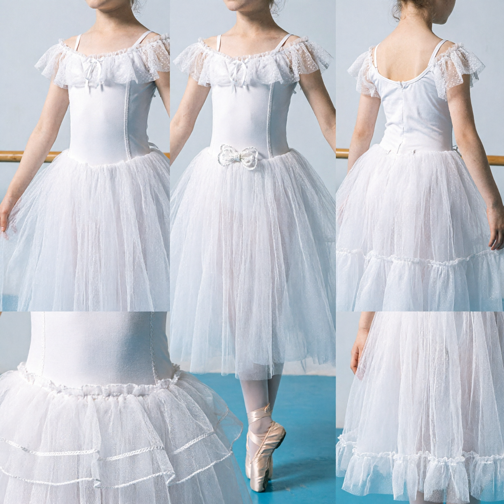 Weißes klassisches Ballett-Tutu-Kleid für Mädchen, Kinder-Tanzaufführungs-Kostüm, Vortrags-Outfit mit floralem Kopfschmuck - Asian Costume