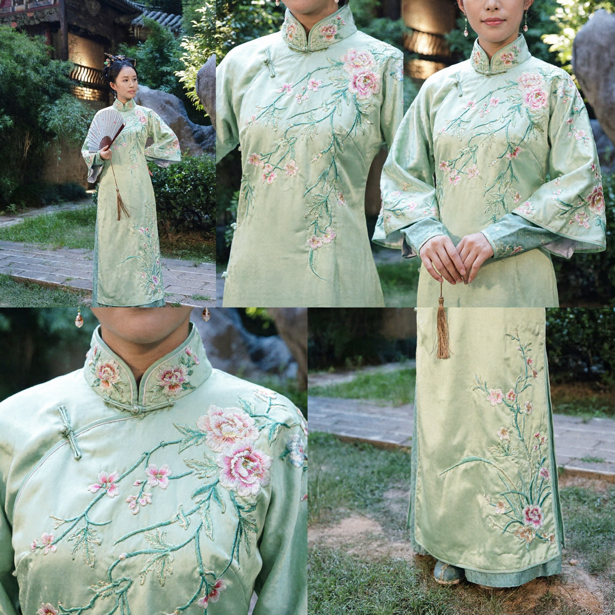 Chinesisches antikes Ming-Dynastie-Hanfu, hellgrüner bestickter langer Robe, traditionelles Kostüm für Frauen-Cosplay - Asian Costume