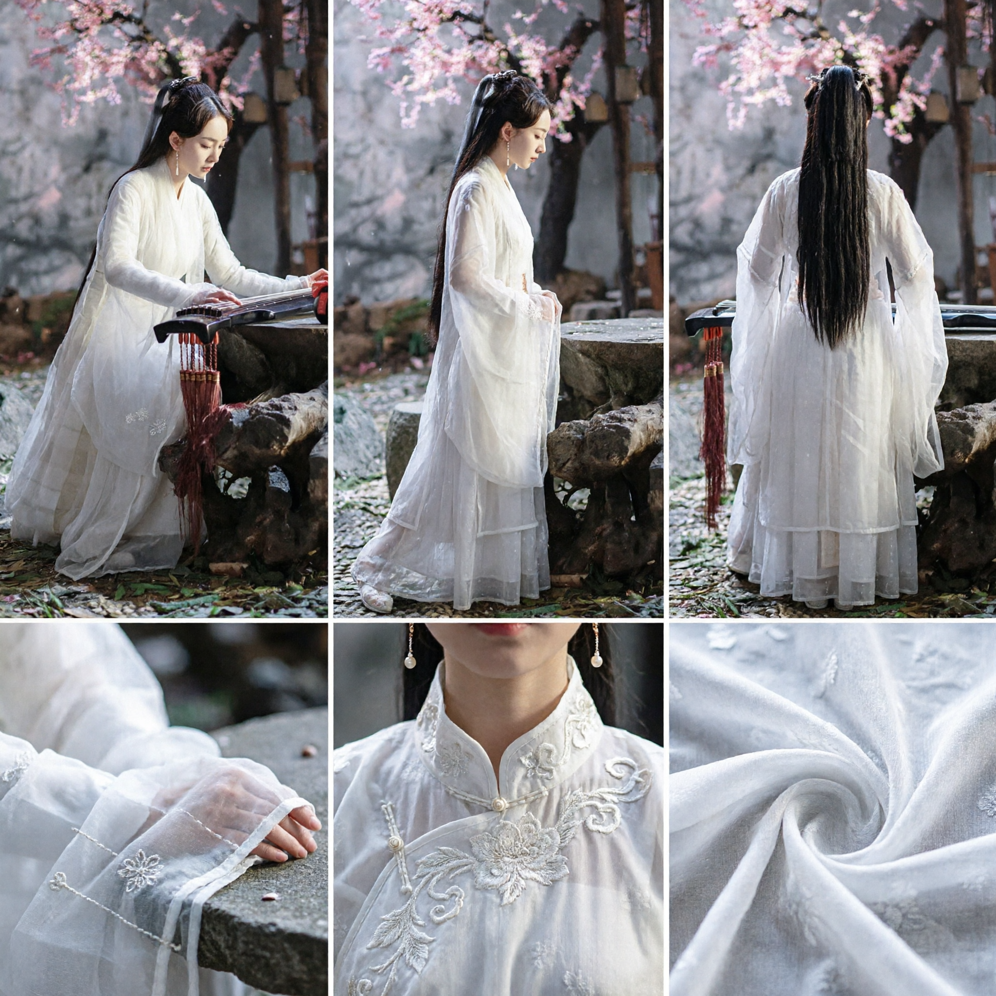 Elegante Costume Hanfu Tradizionale Cinese Bianco Abito da Fata Antico per Donne Cosplay per Performance di Guqin - Asian Costume