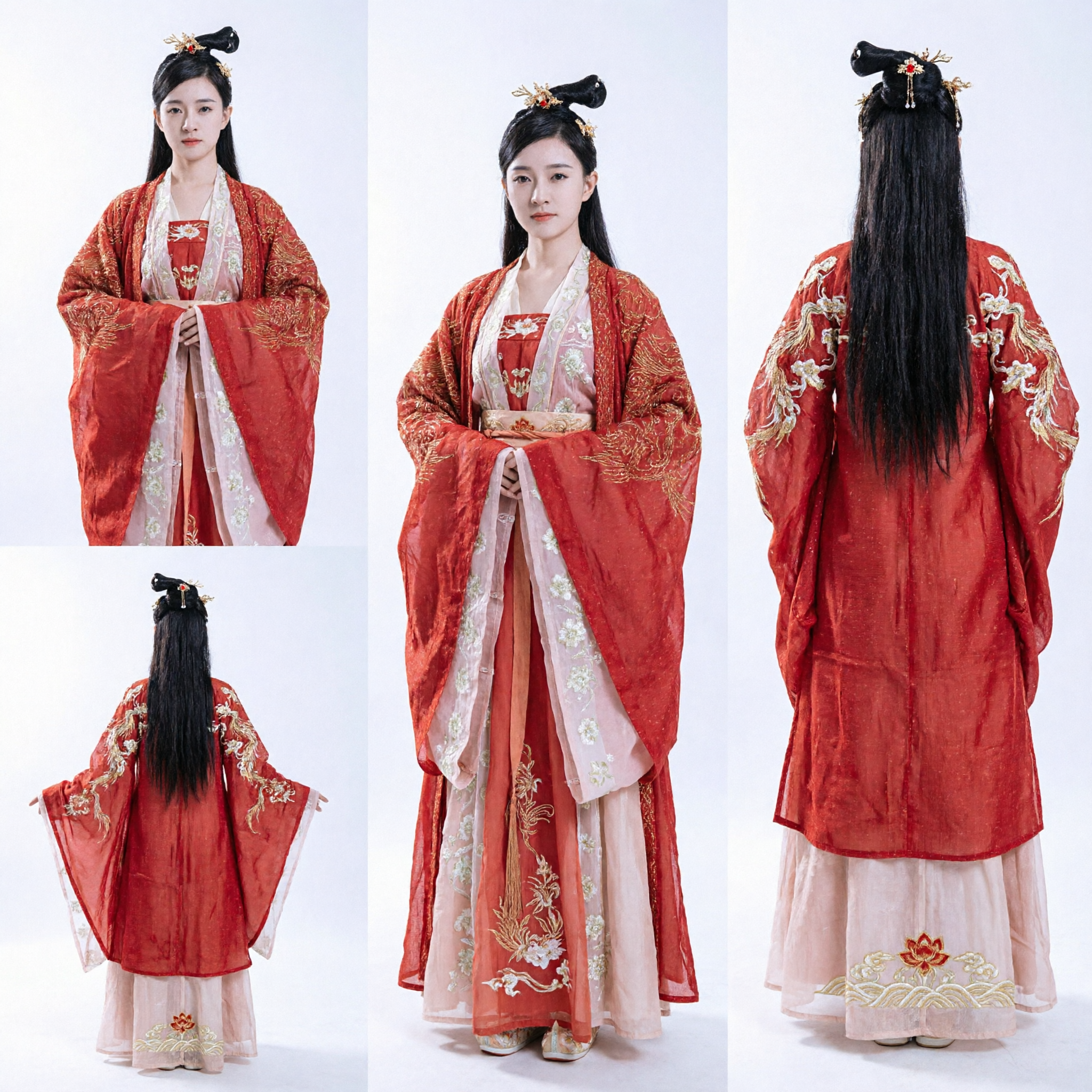 Traditional Chinese Hanfu Red and Pink Embroidered Ancient Princess Costume for Women Cosplay Performance - Asian Costume