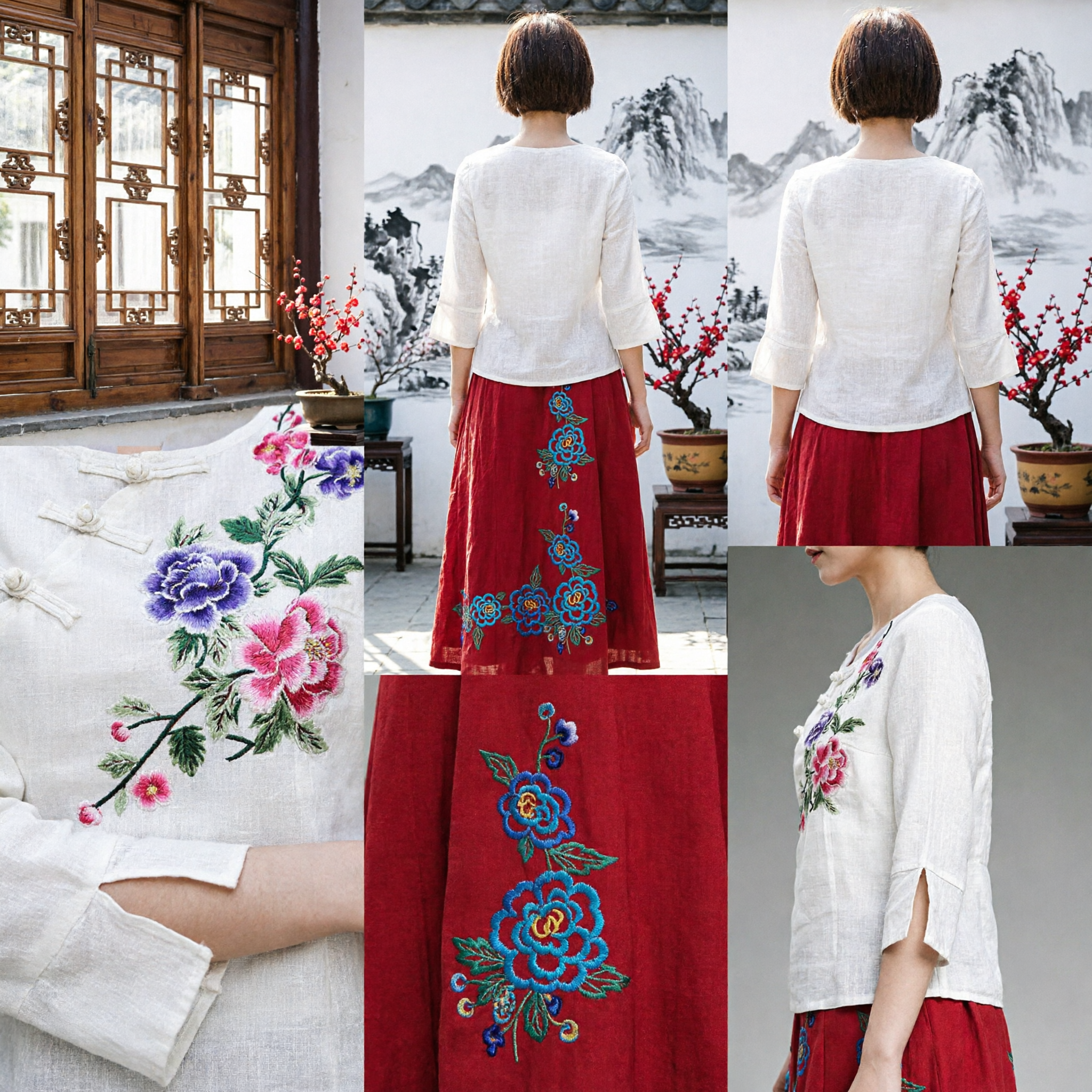 Women's Chinese Style Embroidered Linen Blouse Traditional Floral Tang Suit Top Mandarin Collar Casual Ethnic Wear - Asian Costume