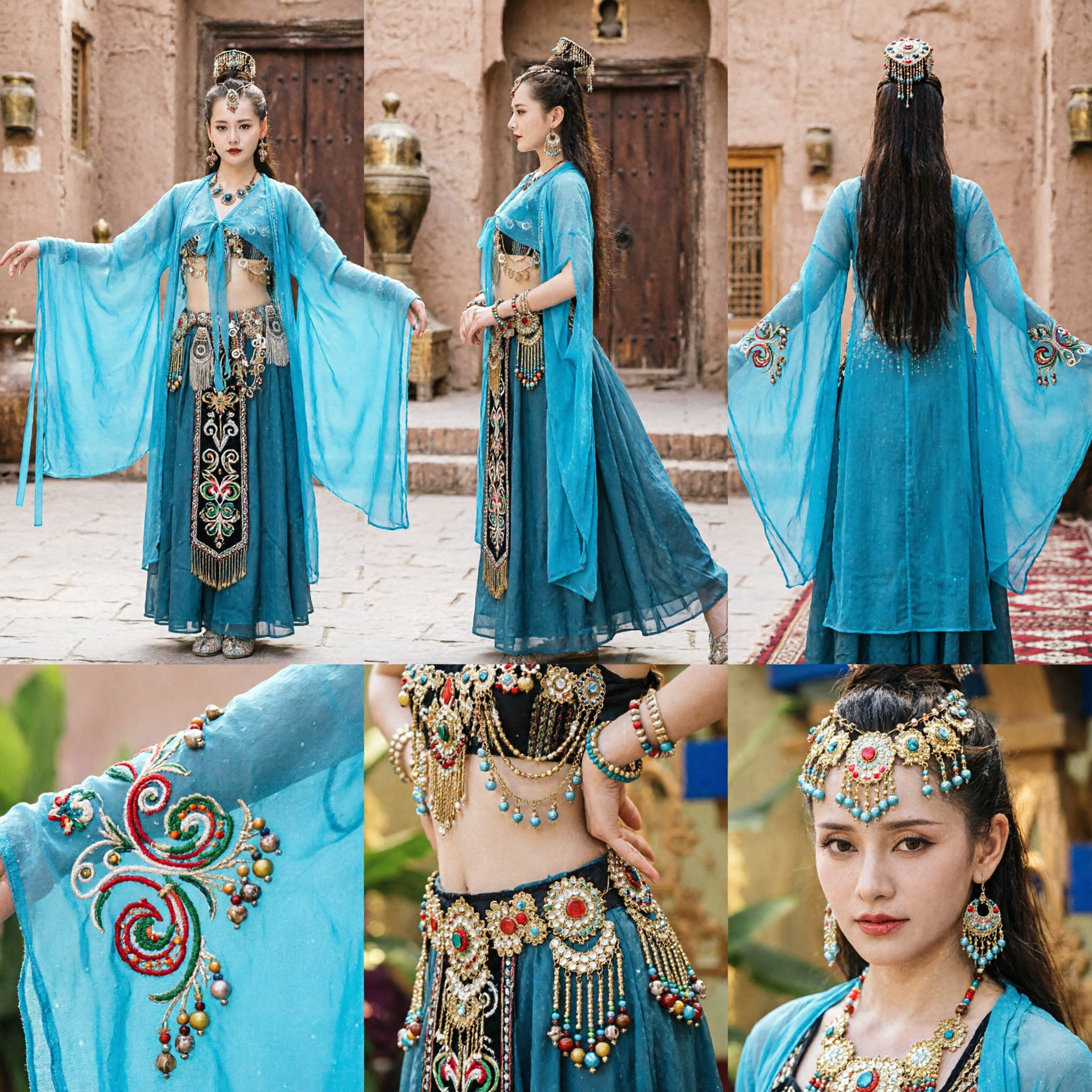 Costume de fée bleu ancien chinois, robe Hanfu de princesse de la dynastie Tang pour femmes pour spectacle de danse traditionnelle - Asian Costume