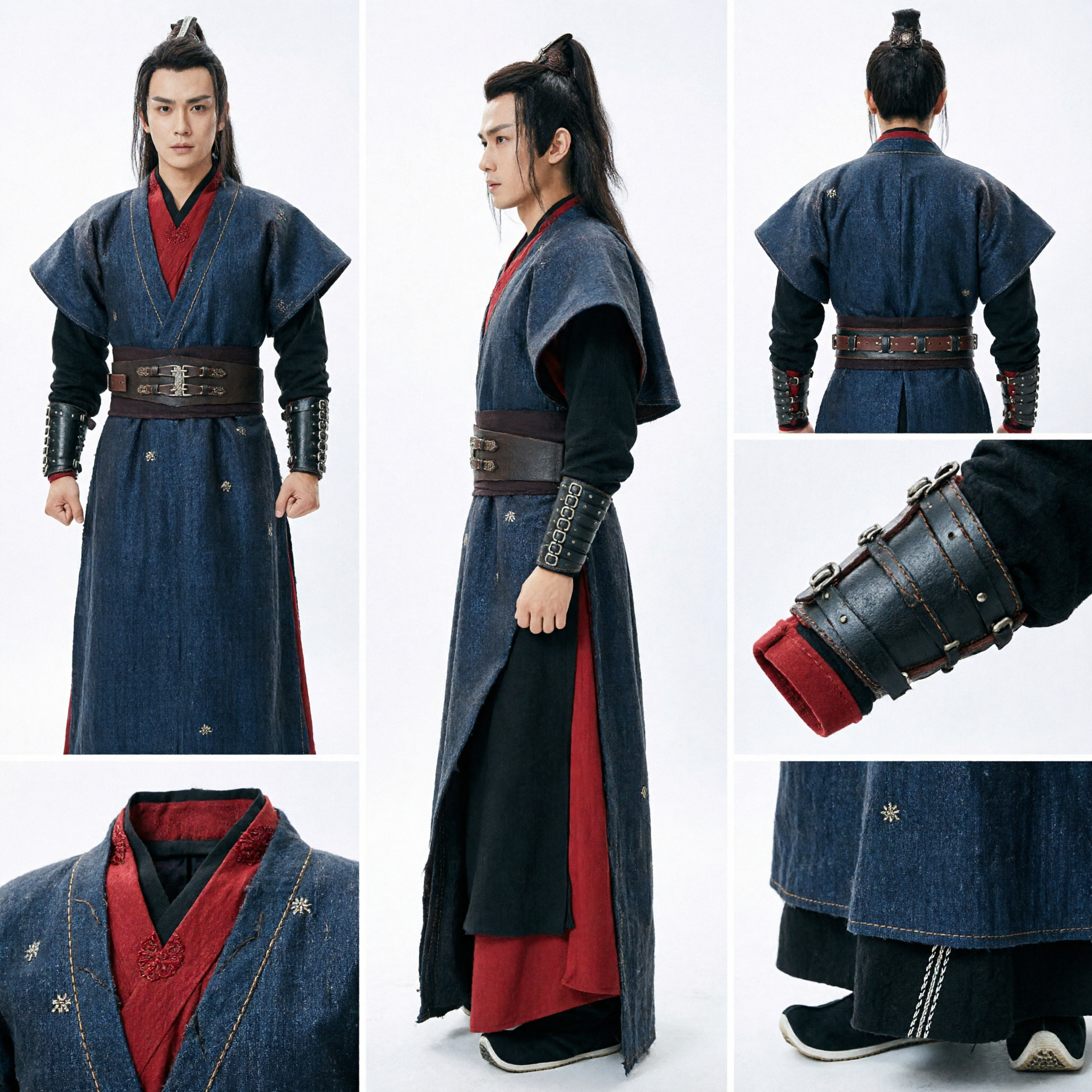 Costume da Spadaccino Wuxia Antico Cinese Hanfu per Uomini, Outfit da Cavaliere Errante in Nero e Rosso per Cosplay e Spettacoli - Asian Costume