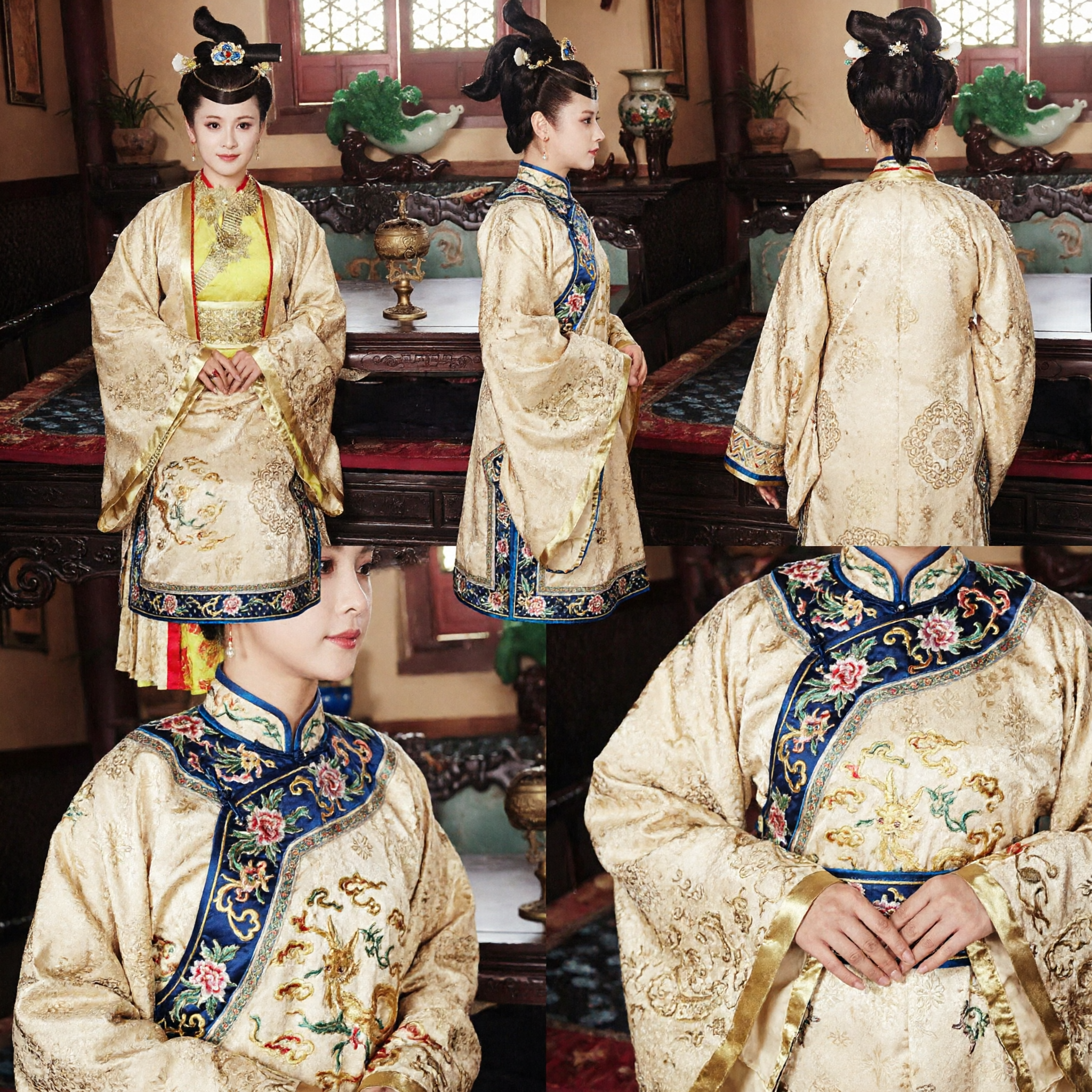 Traje de Dama del Palacio de la Dinastía Tang China Tradicional, Vestido Hanfu de Brocado Dorado para Mujer, Cosplay Histórico - Asian Costume
