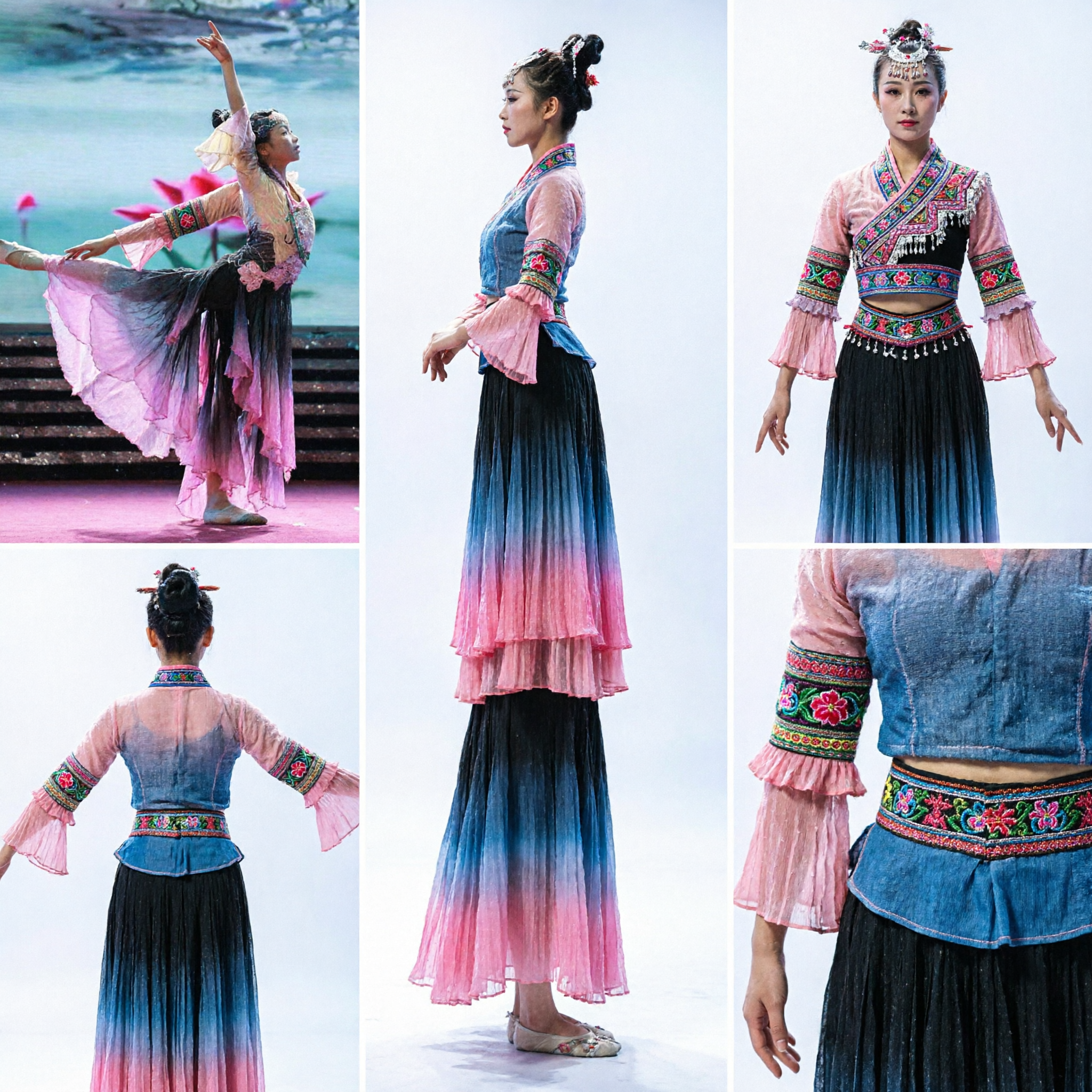 Costume da danza classica cinese tradizionale per donna, abito elegante per esibizioni sul palco con gonna a loto fluente - Asian Costume