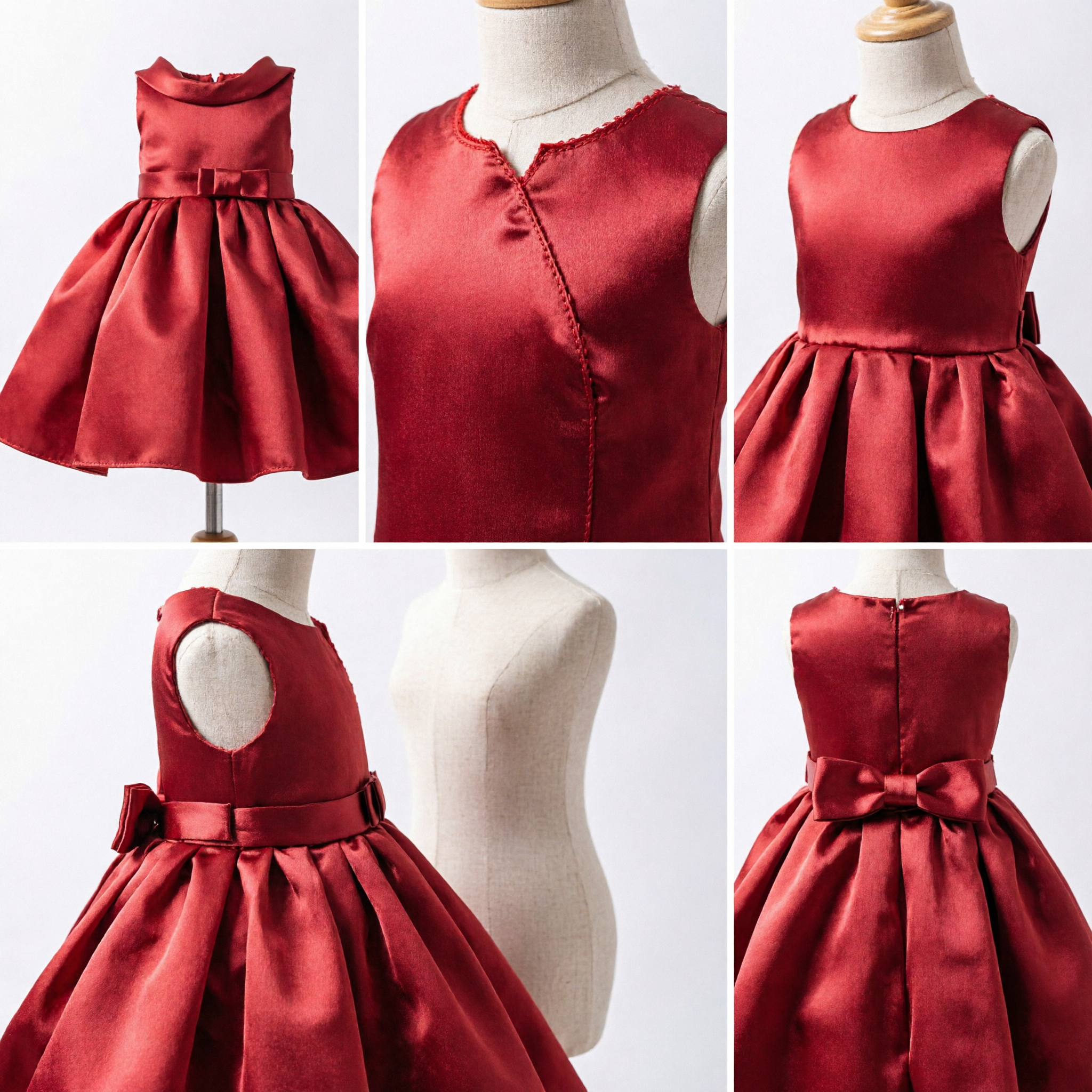 Vestido de Princesa Vermelho Elegante para Bebê com Grande Laço para Casamento Dama de Honra Festa Traje Formal - Asian Costume