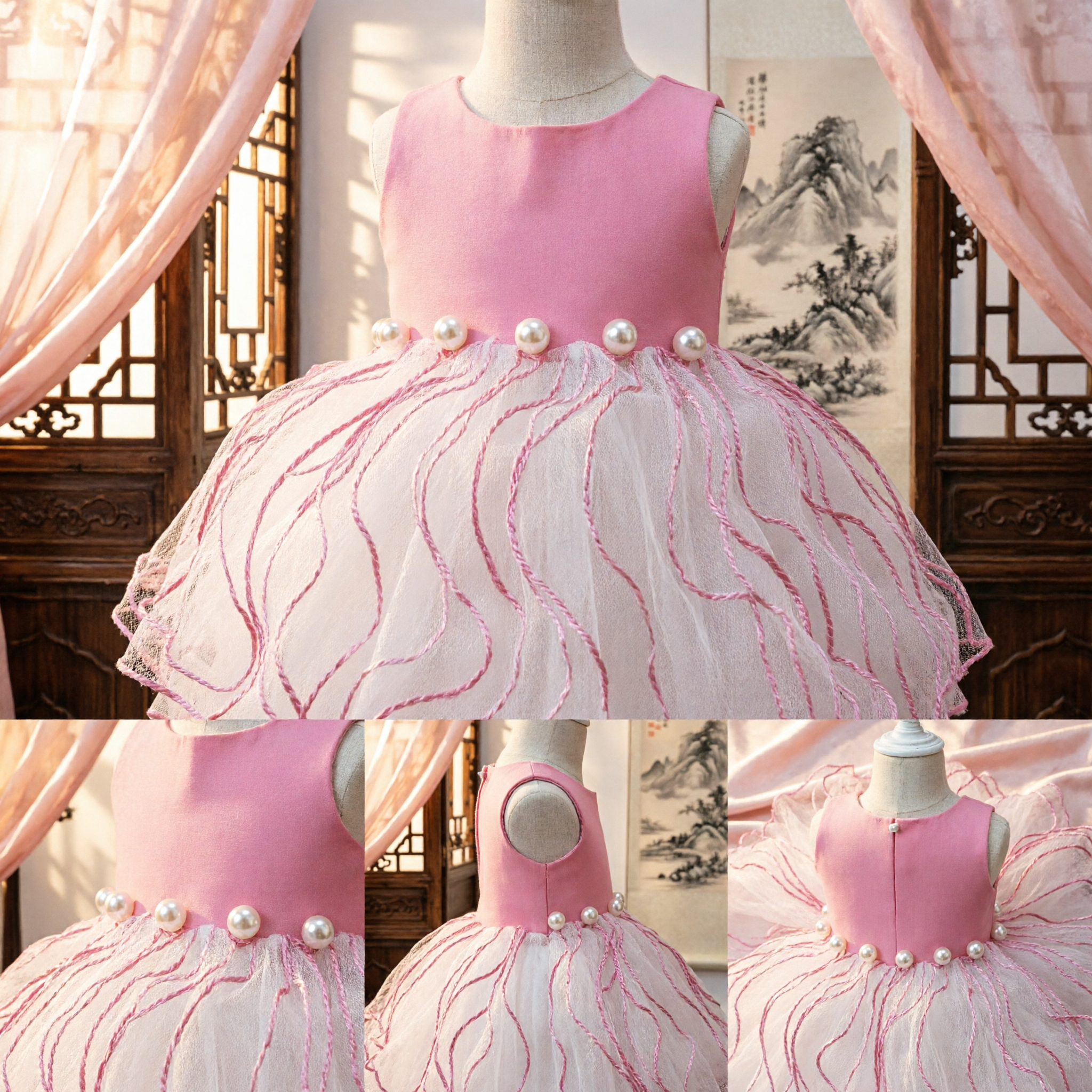 Rosa Ballett-Tutu-Kleid für Baby-Mädchen mit Perlen-Gürtel für Hochzeits-Blumenmädchen und Party-Kostüm - Asian Costume